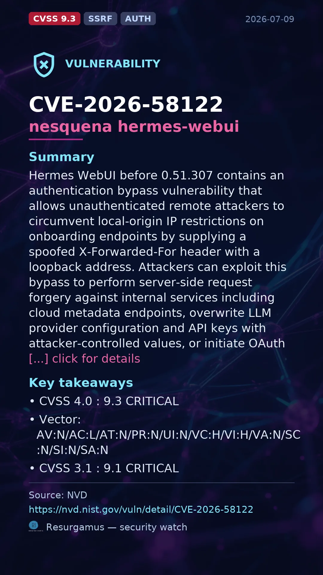 CVE-2026-58122 nesquena hermes-webui Vulnerability
