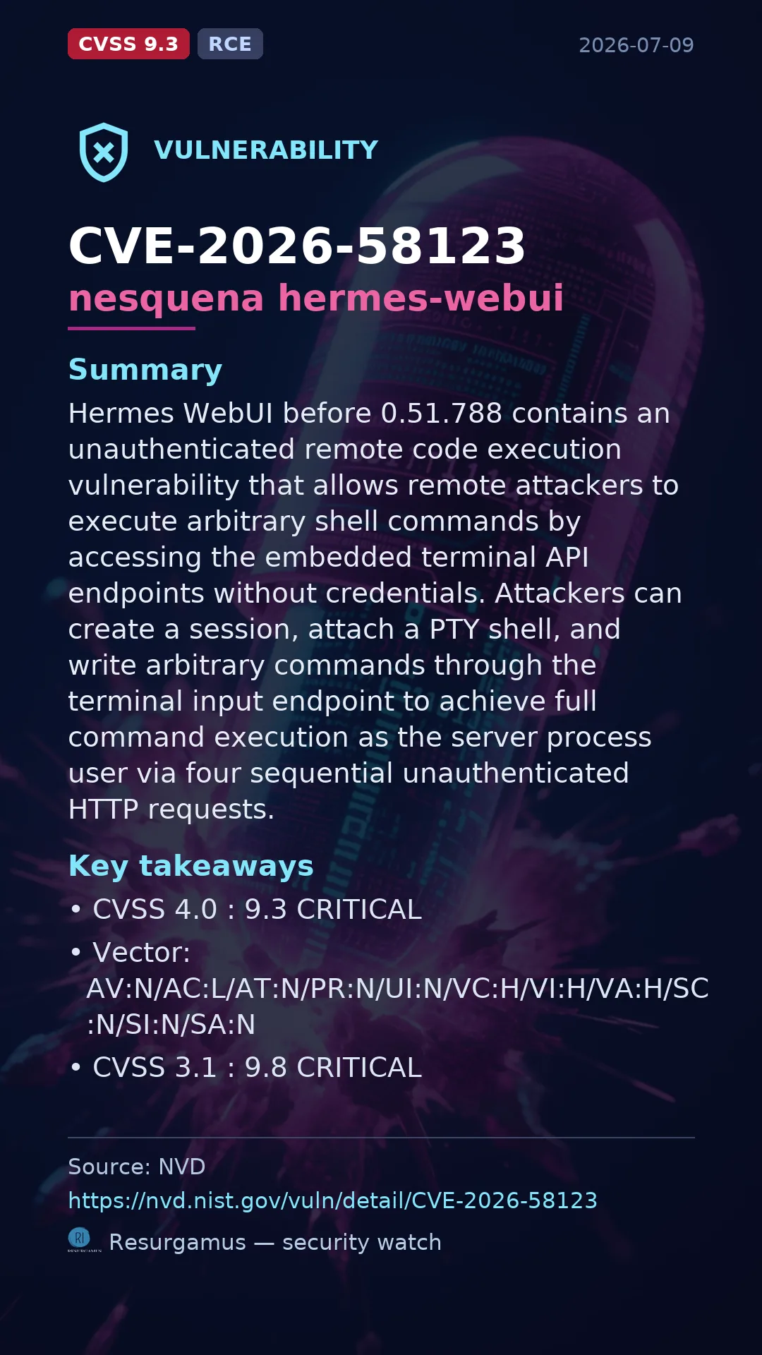 CVE-2026-58123 nesquena hermes-webui Vulnerability