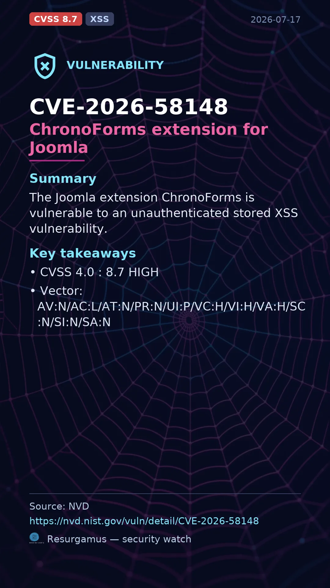 CVE-2026-58148 ChronoForms extension for Joomla Vulnerability