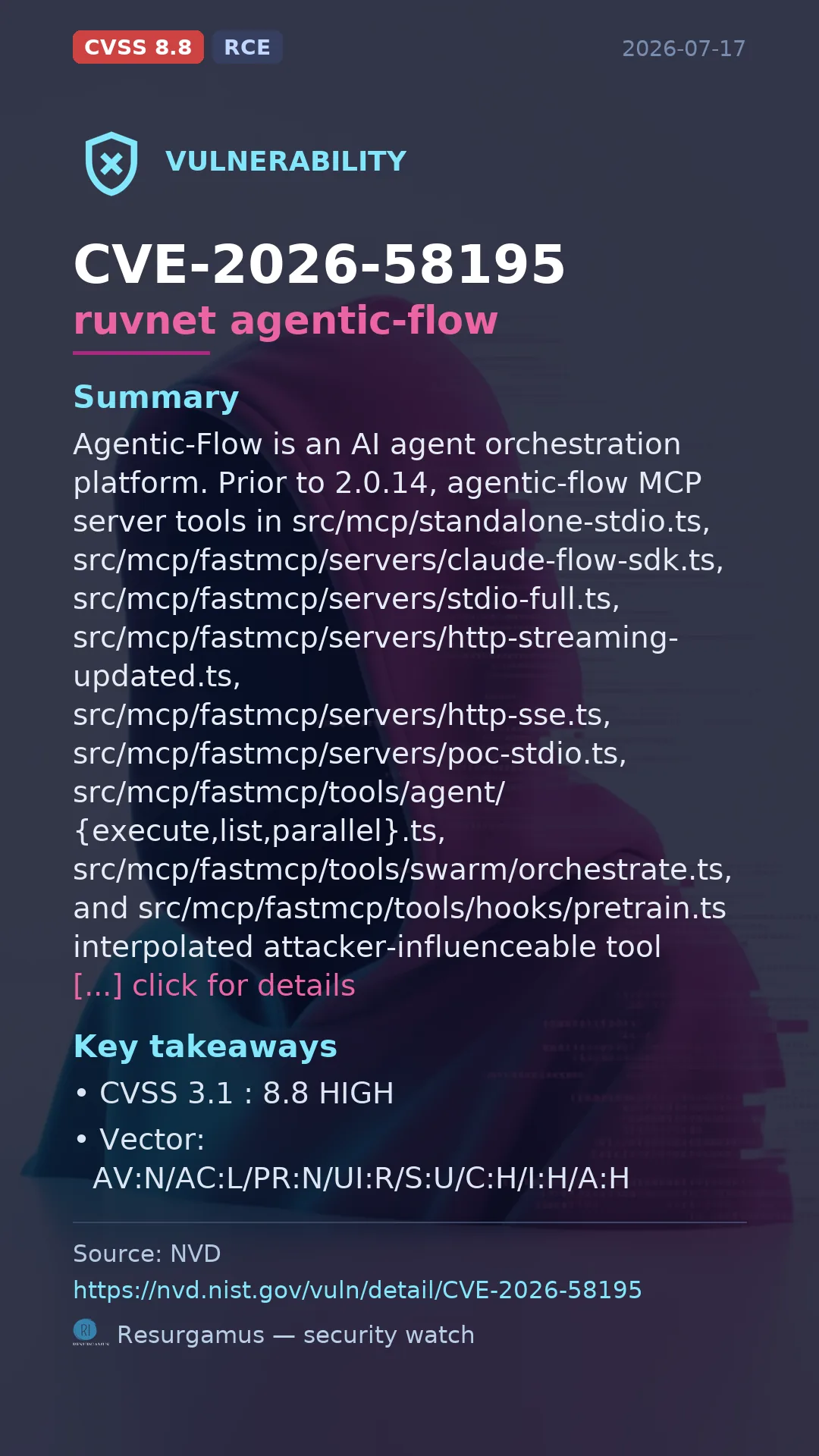 CVE-2026-58195 ruvnet agentic-flow Vulnerability