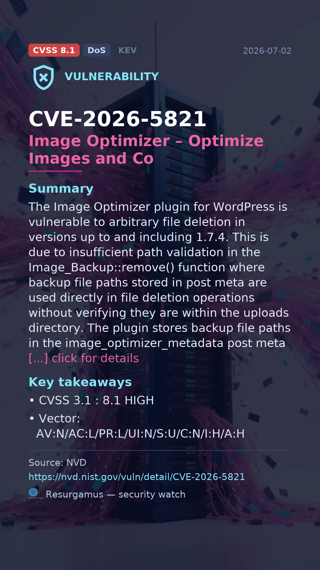 CVE-2026-5821 Image Optimizer – Optimize Images and Co Vulnerability