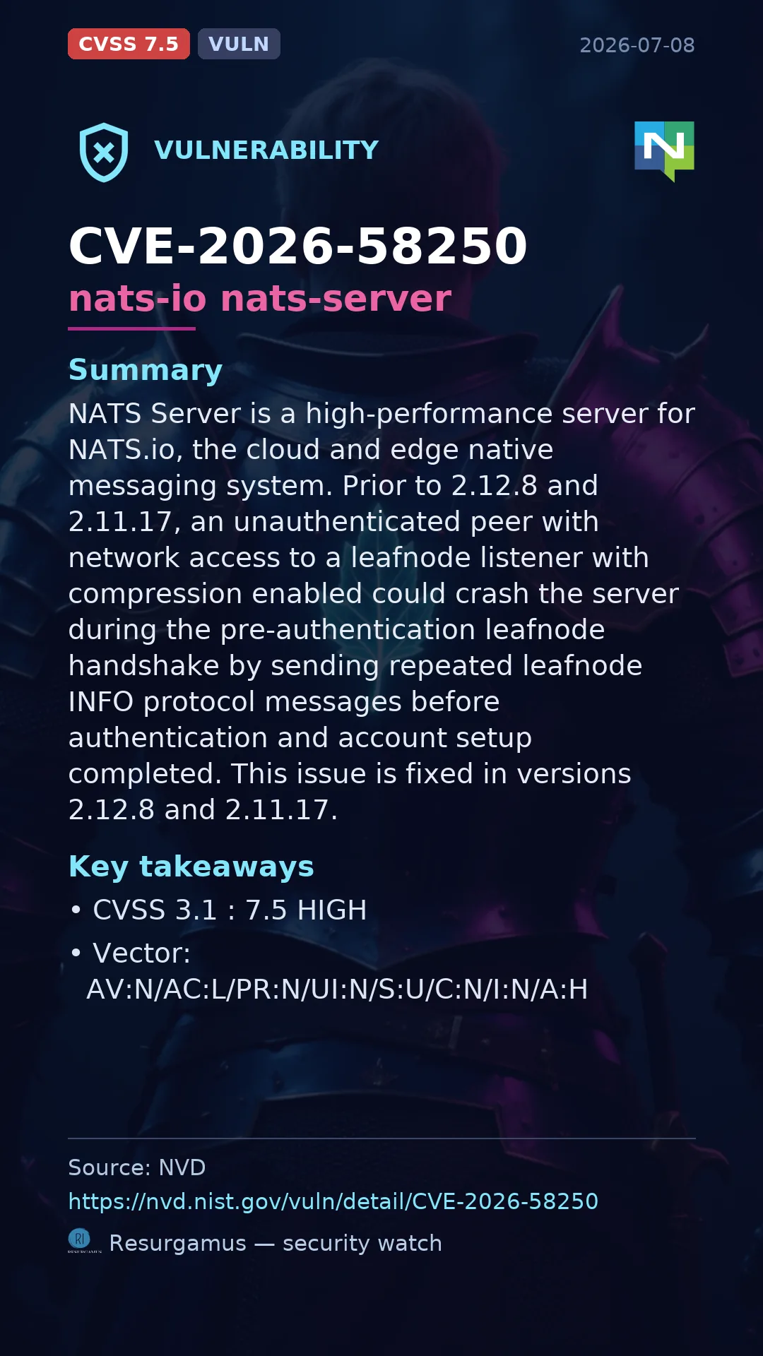 CVE-2026-58250 nats-io nats-server Vulnerability