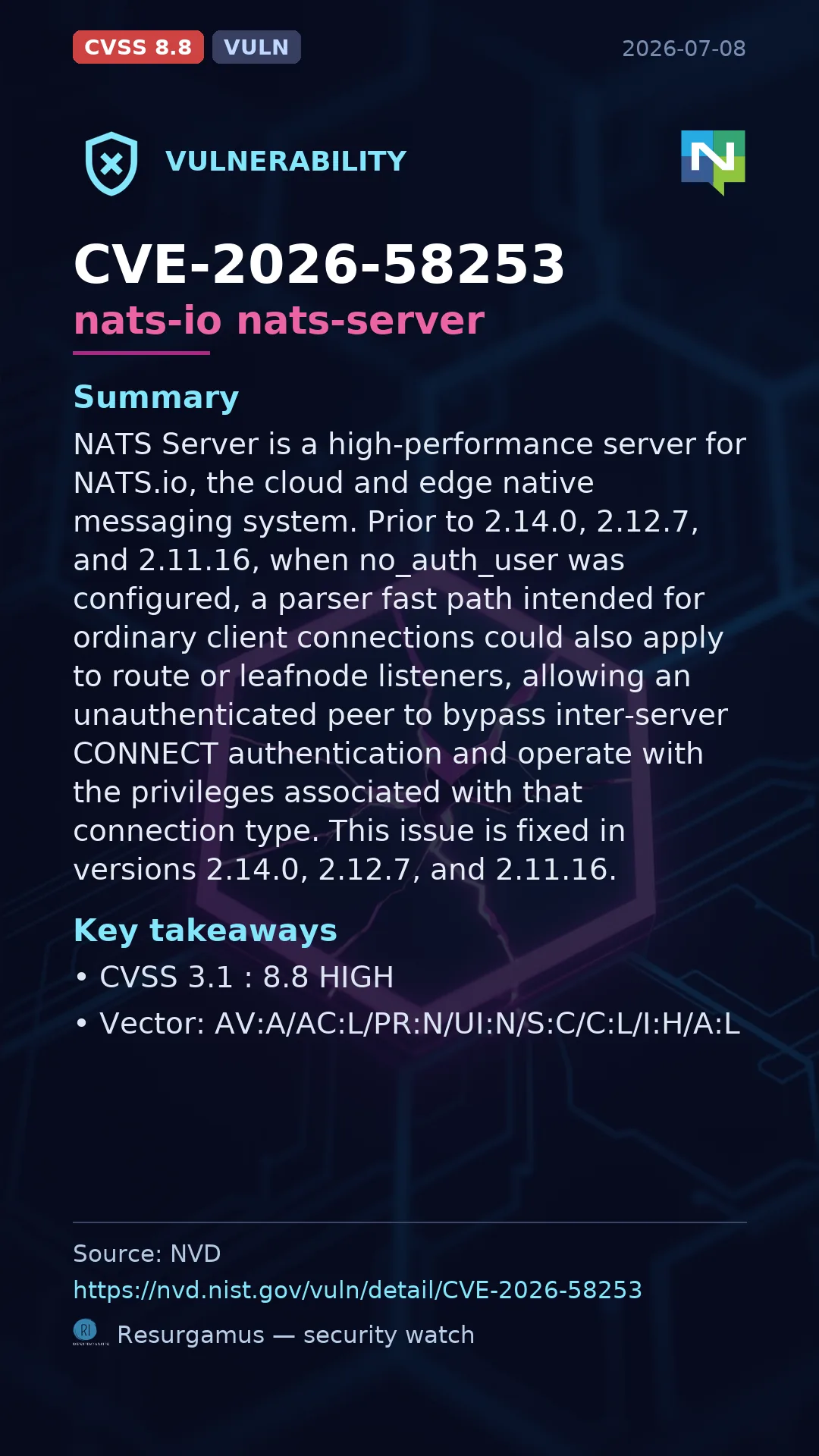 CVE-2026-58253 nats-io nats-server Vulnerability