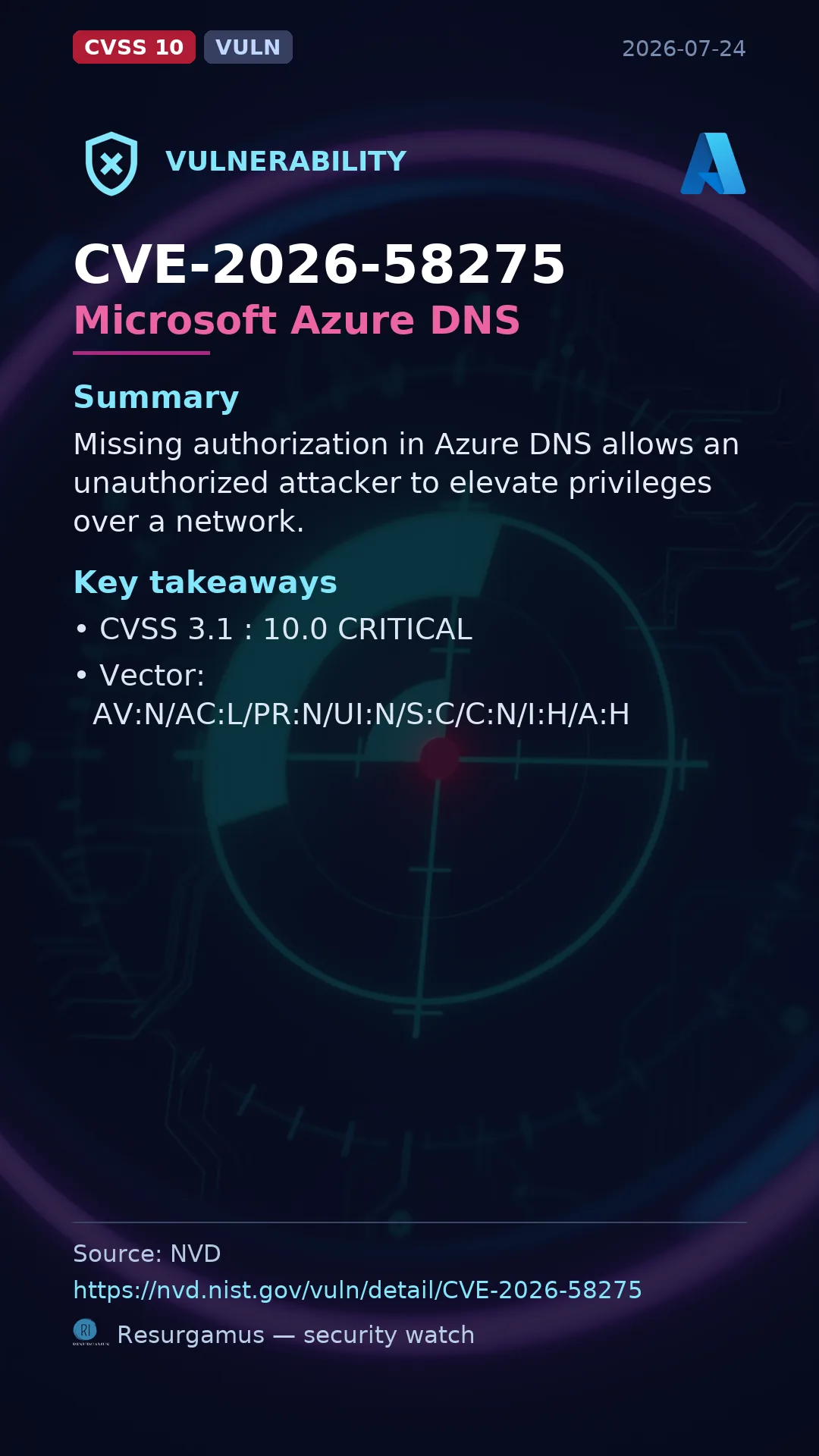 CVE-2026-58275 - Microsoft Azure DNS vulnerability