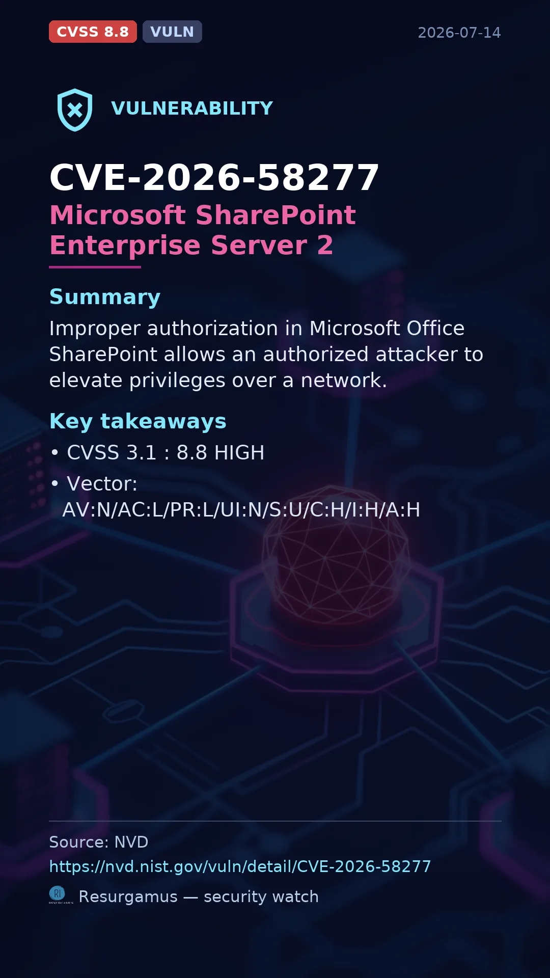 CVE-2026-58277 Microsoft SharePoint Enterprise Server 2 Vulnerability