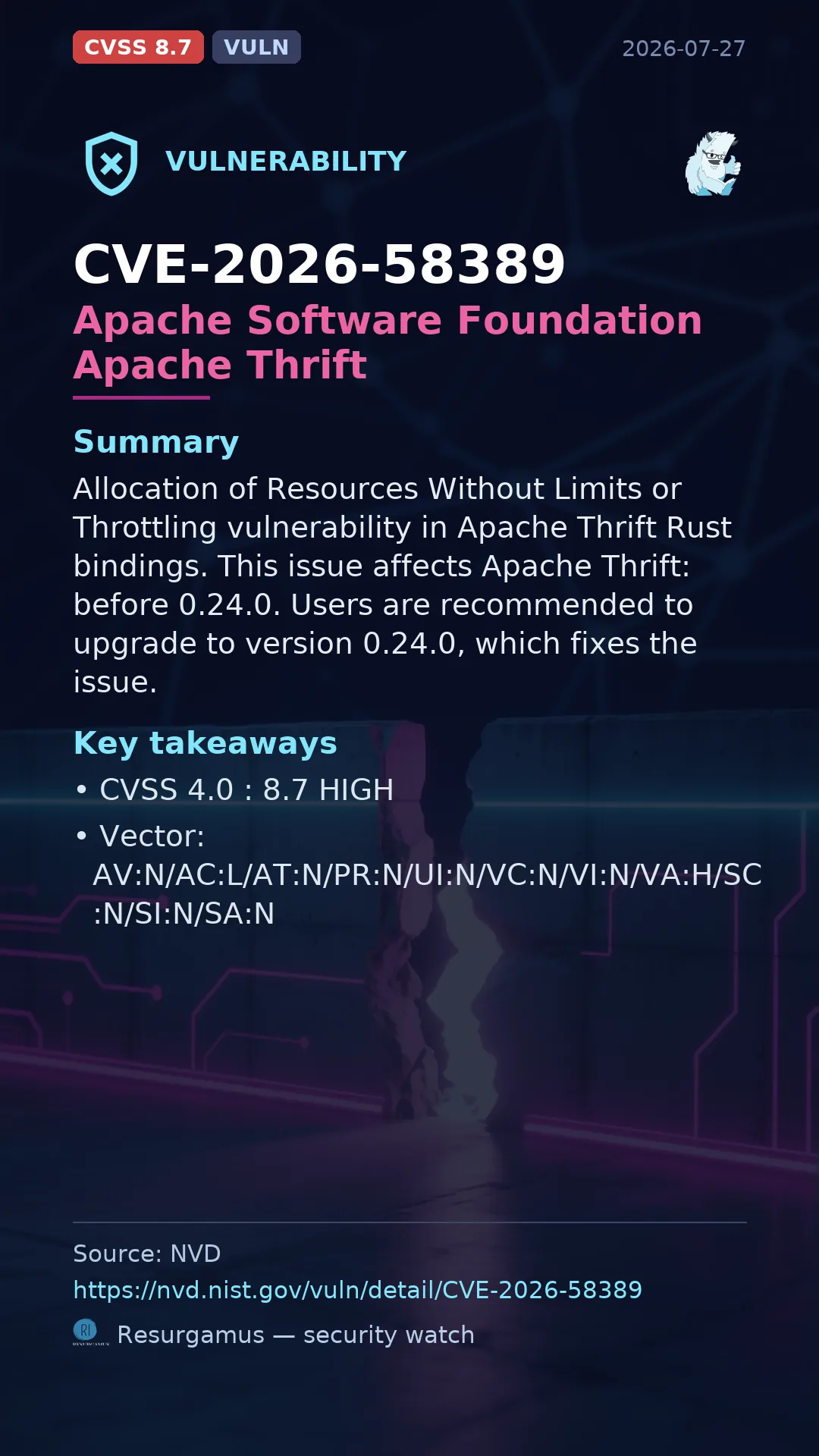 CVE-2026-58389 - Apache Software Foundation Apache Thrift vulnerability