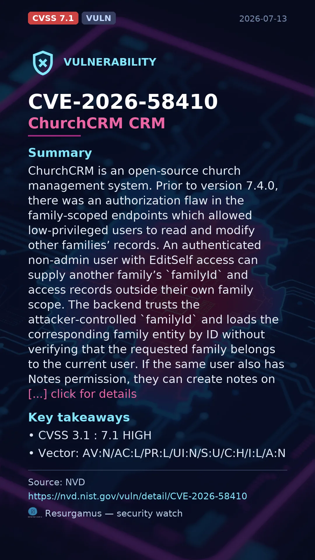 CVE-2026-58410 ChurchCRM CRM Vulnerability