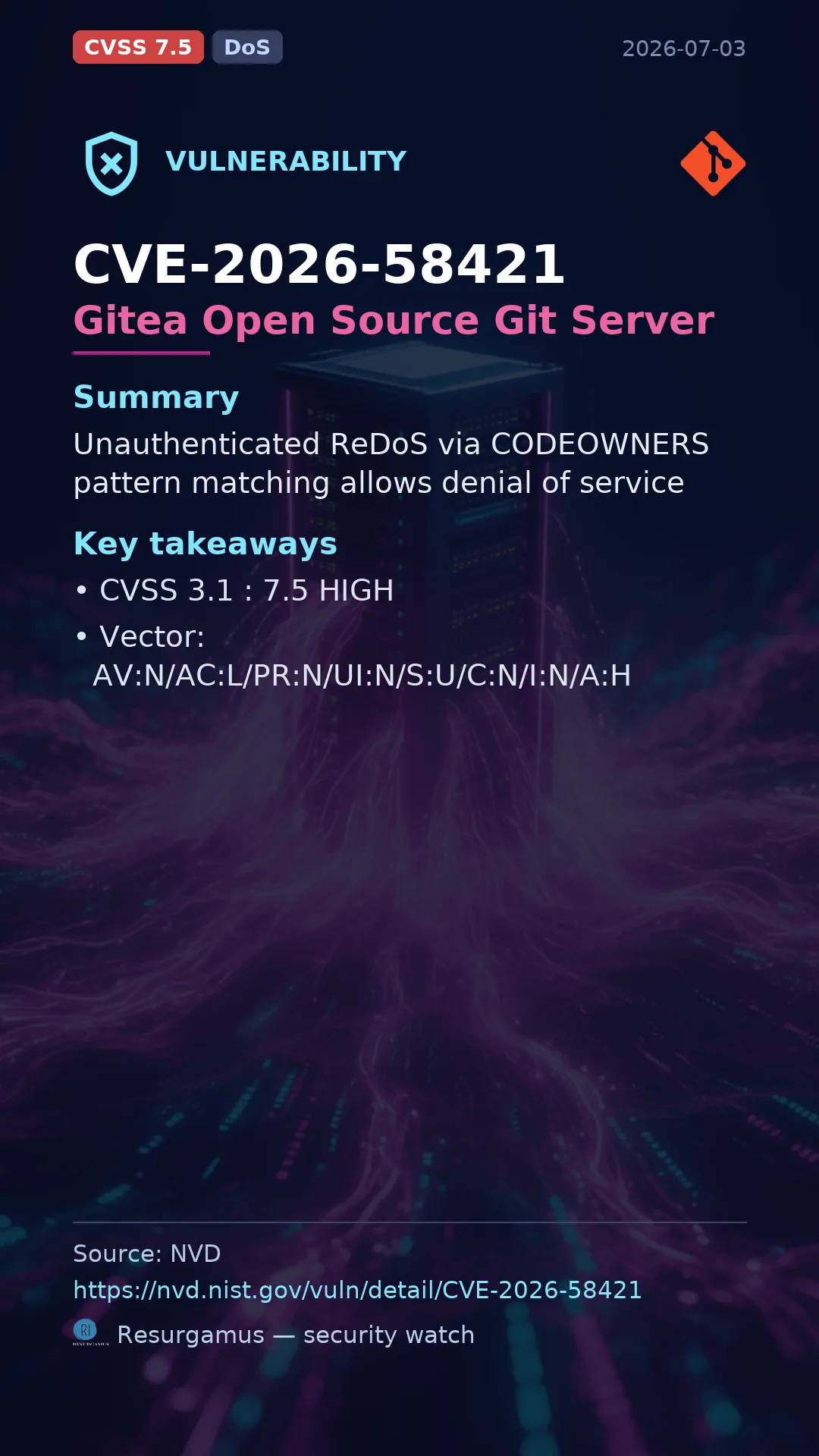 CVE-2026-58421 Gitea Open Source Git Server Vulnerability