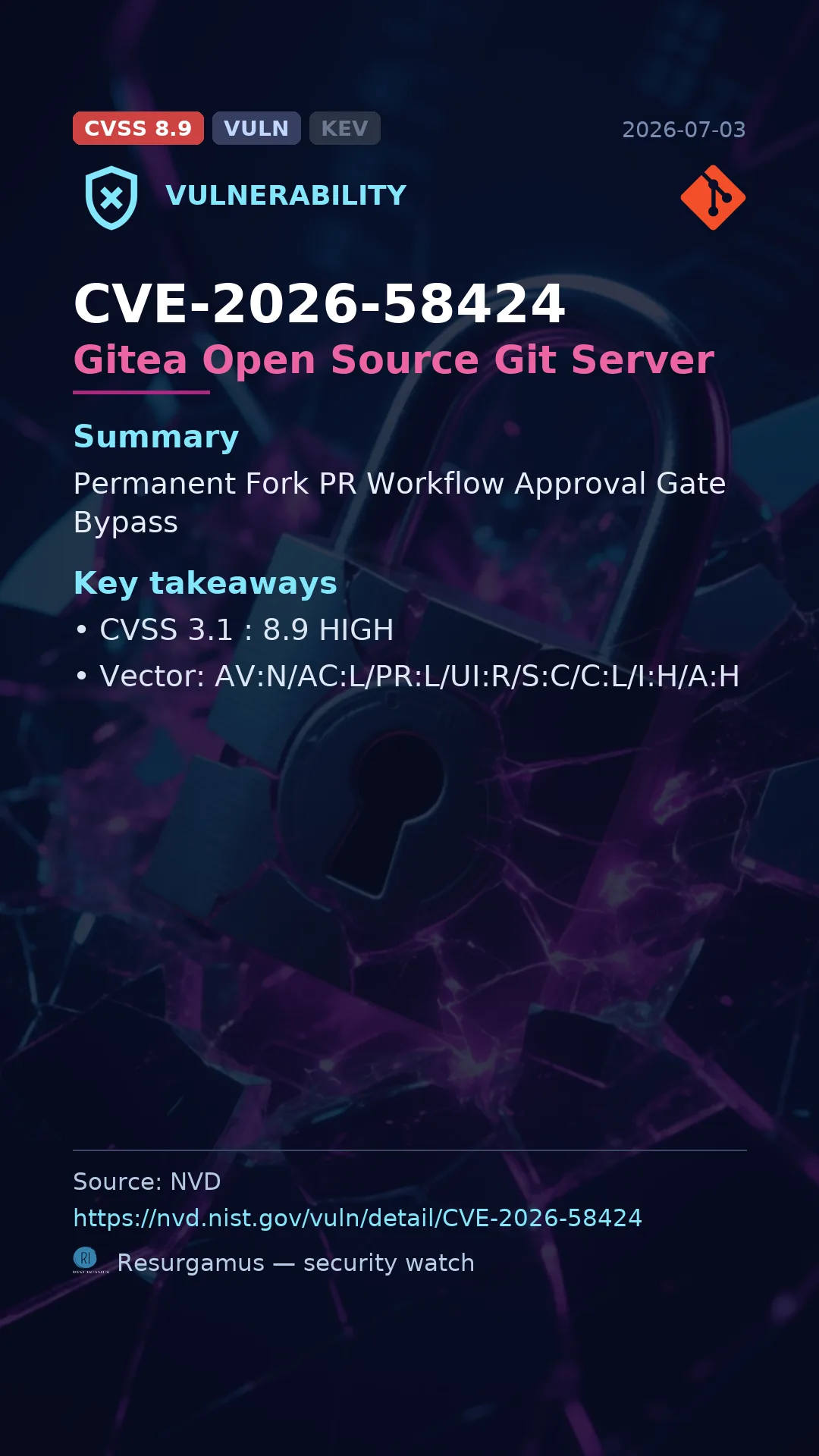 CVE-2026-58424 Gitea Open Source Git Server Vulnerability