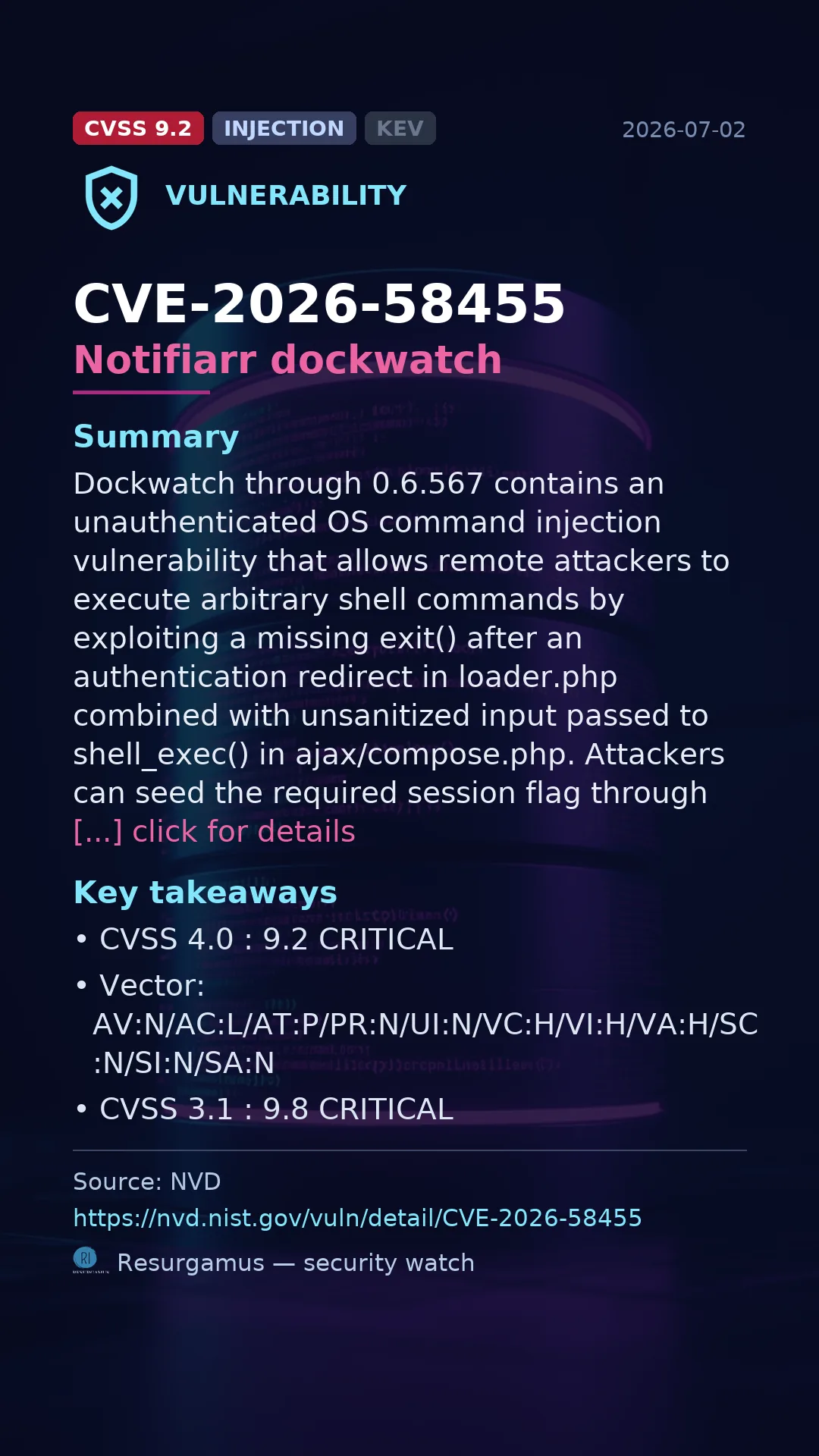 CVE-2026-58455 Notifiarr dockwatch Vulnerability