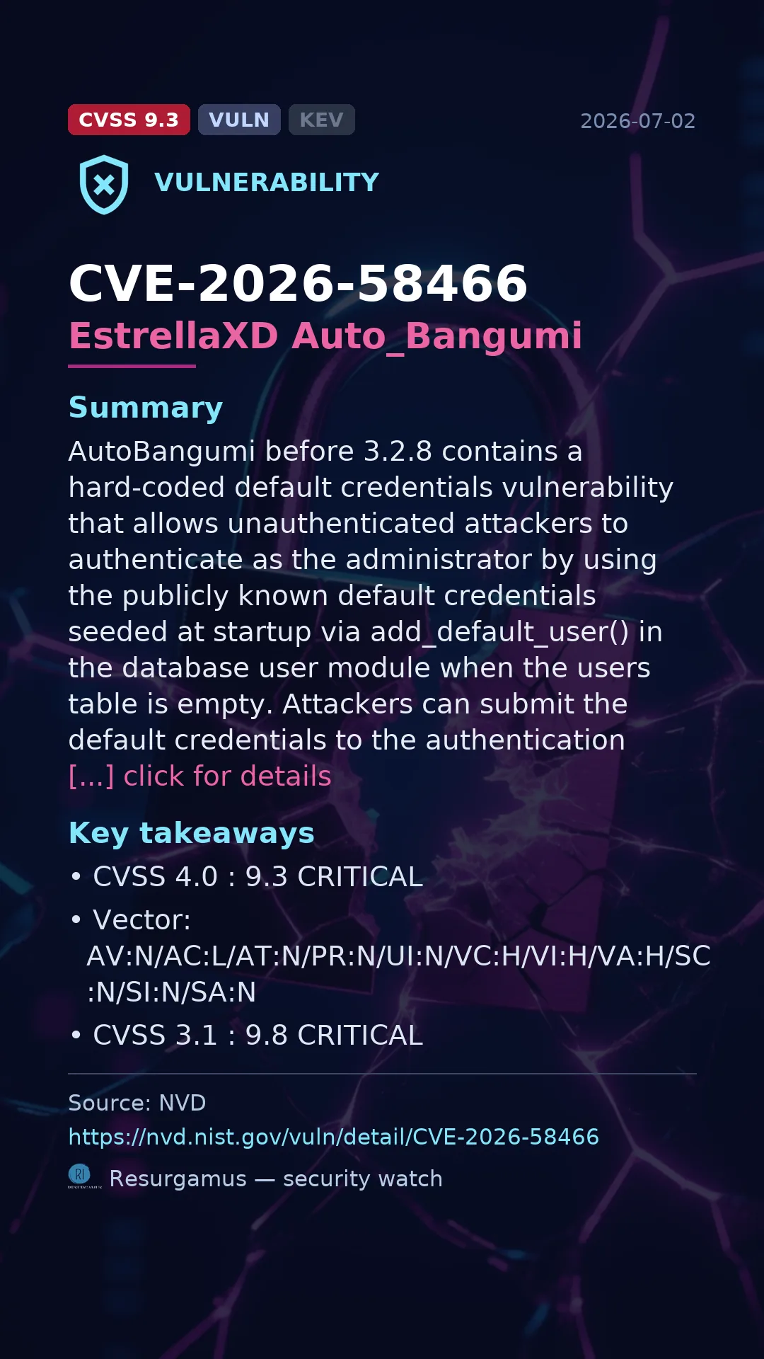CVE-2026-58466 EstrellaXD Auto_Bangumi Vulnerability