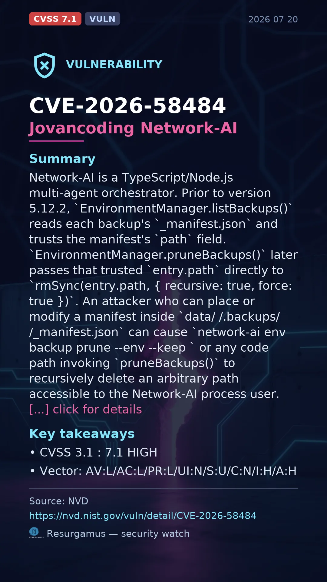 CVE-2026-58484 Jovancoding Network-AI Vulnerability