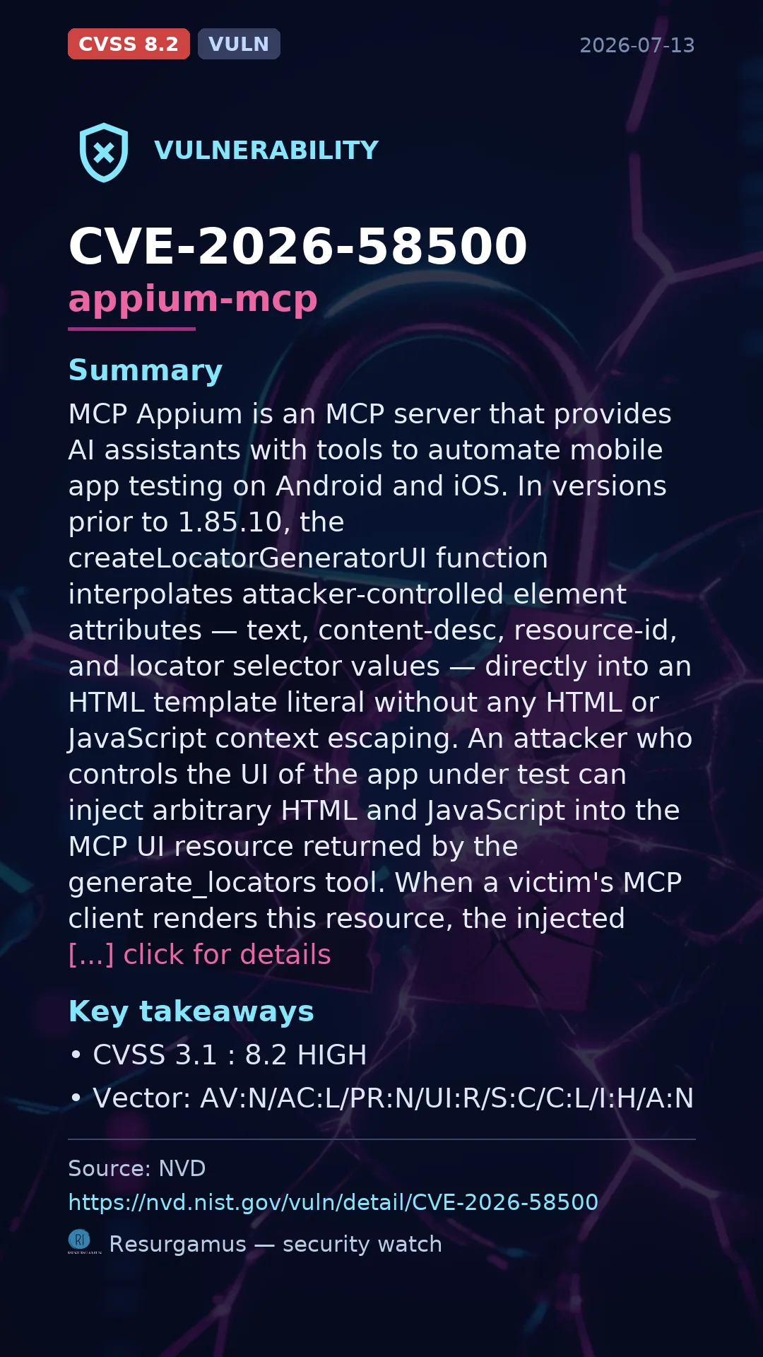 CVE-2026-58500 appium-mcp Vulnerability