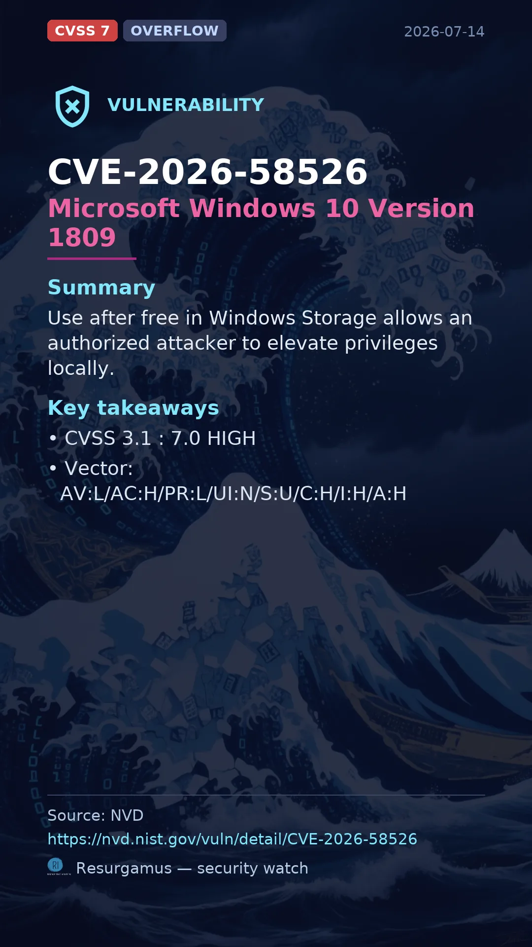CVE-2026-58526 Microsoft Windows 10 Version 1809 Vulnerability
