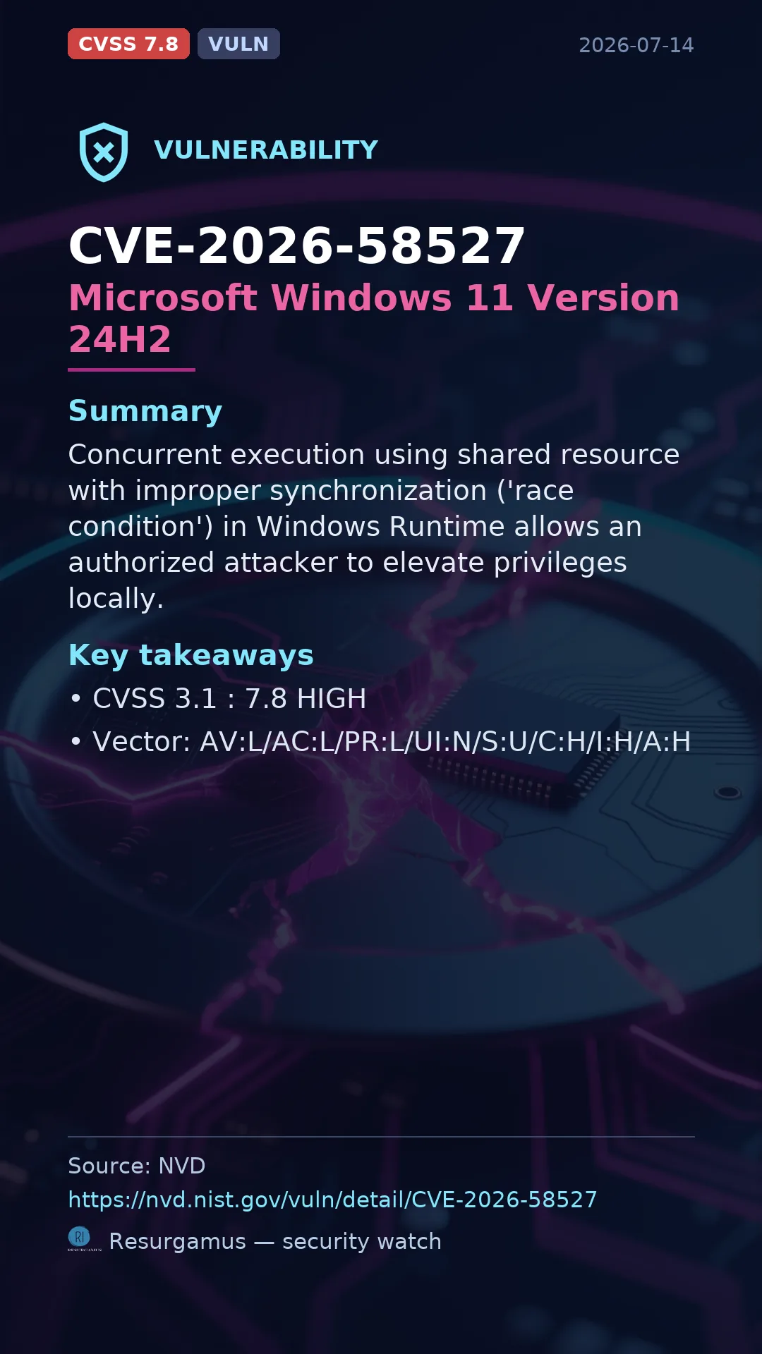 CVE-2026-58527 Microsoft Windows 11 Version 24H2 Vulnerability