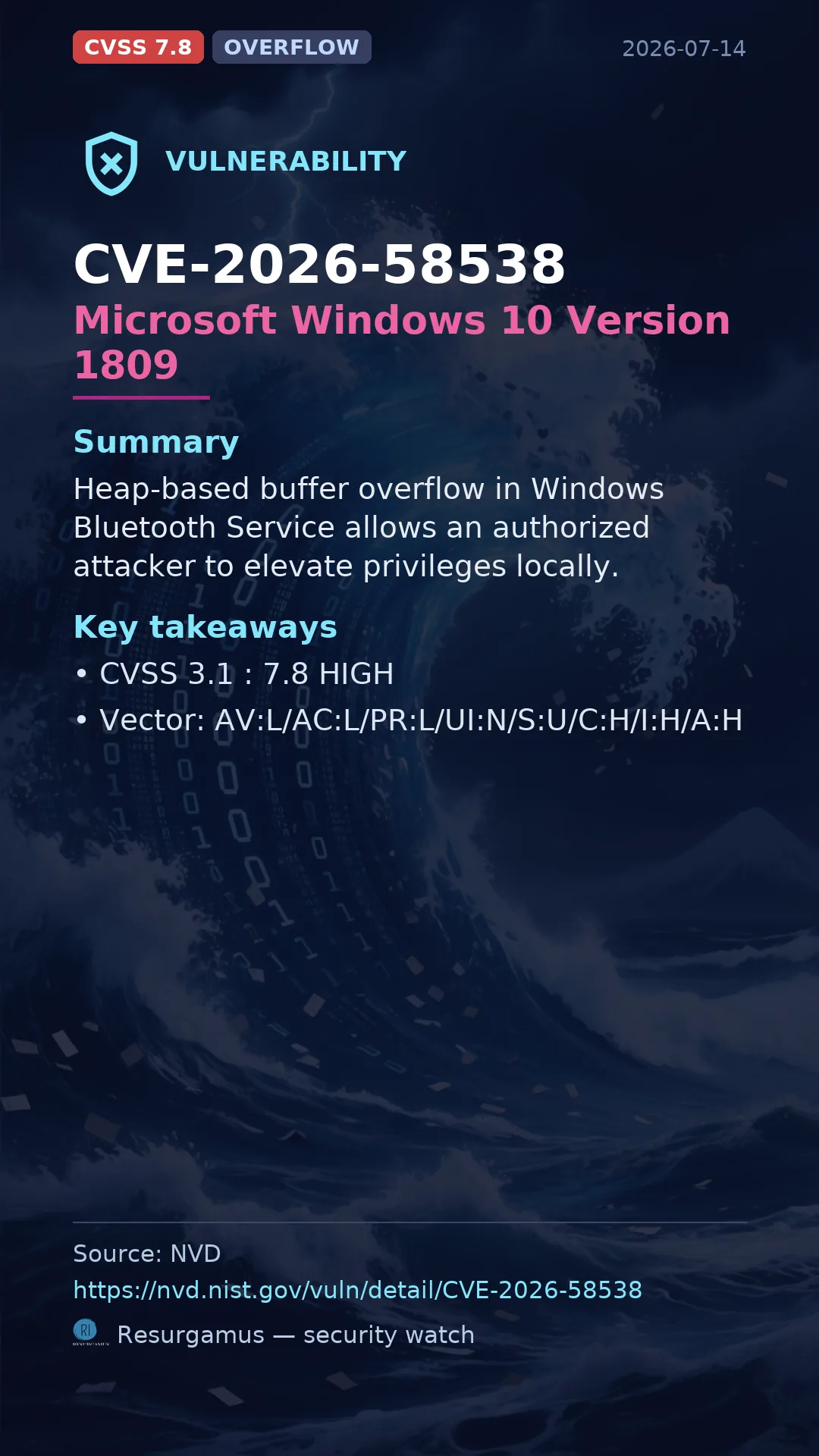 CVE-2026-58538 Microsoft Windows 10 Version 1809 Vulnerability