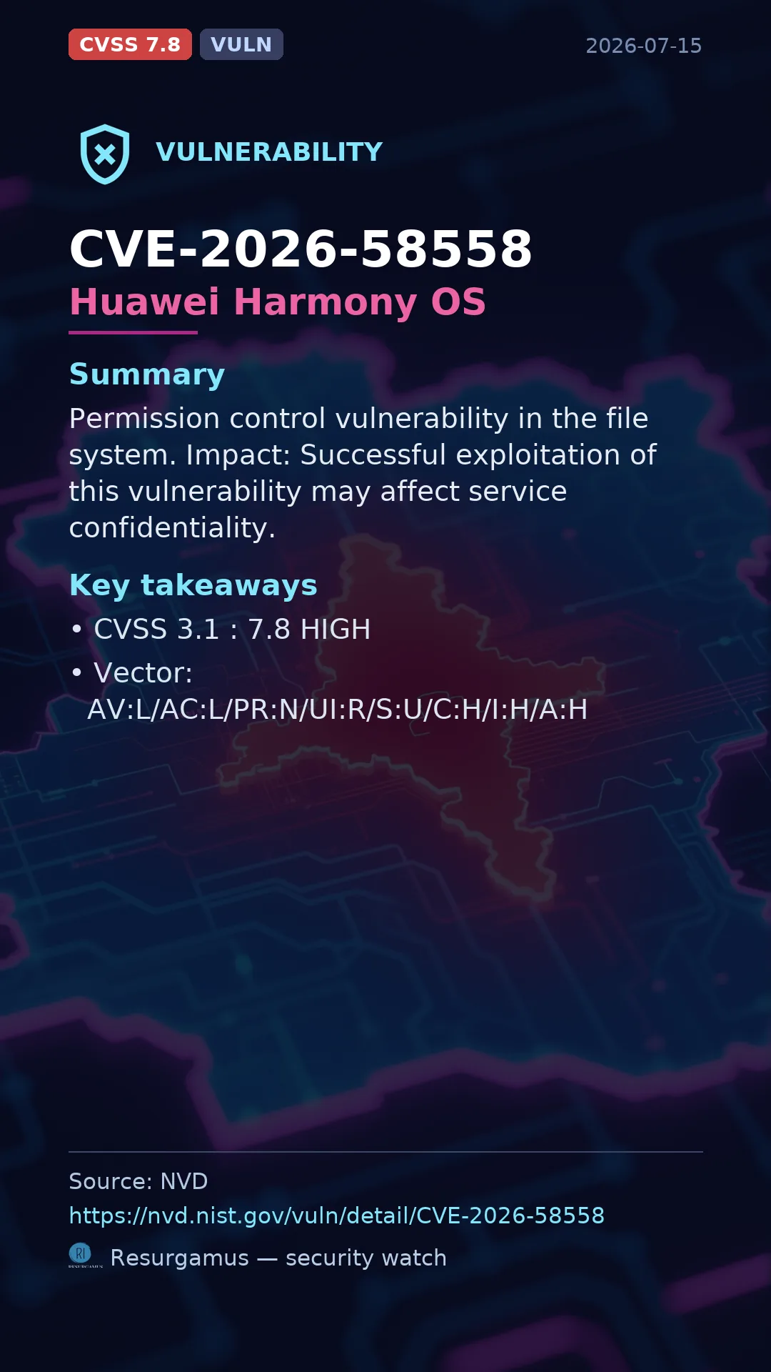 CVE-2026-58558 Huawei Harmony OS Vulnerability
