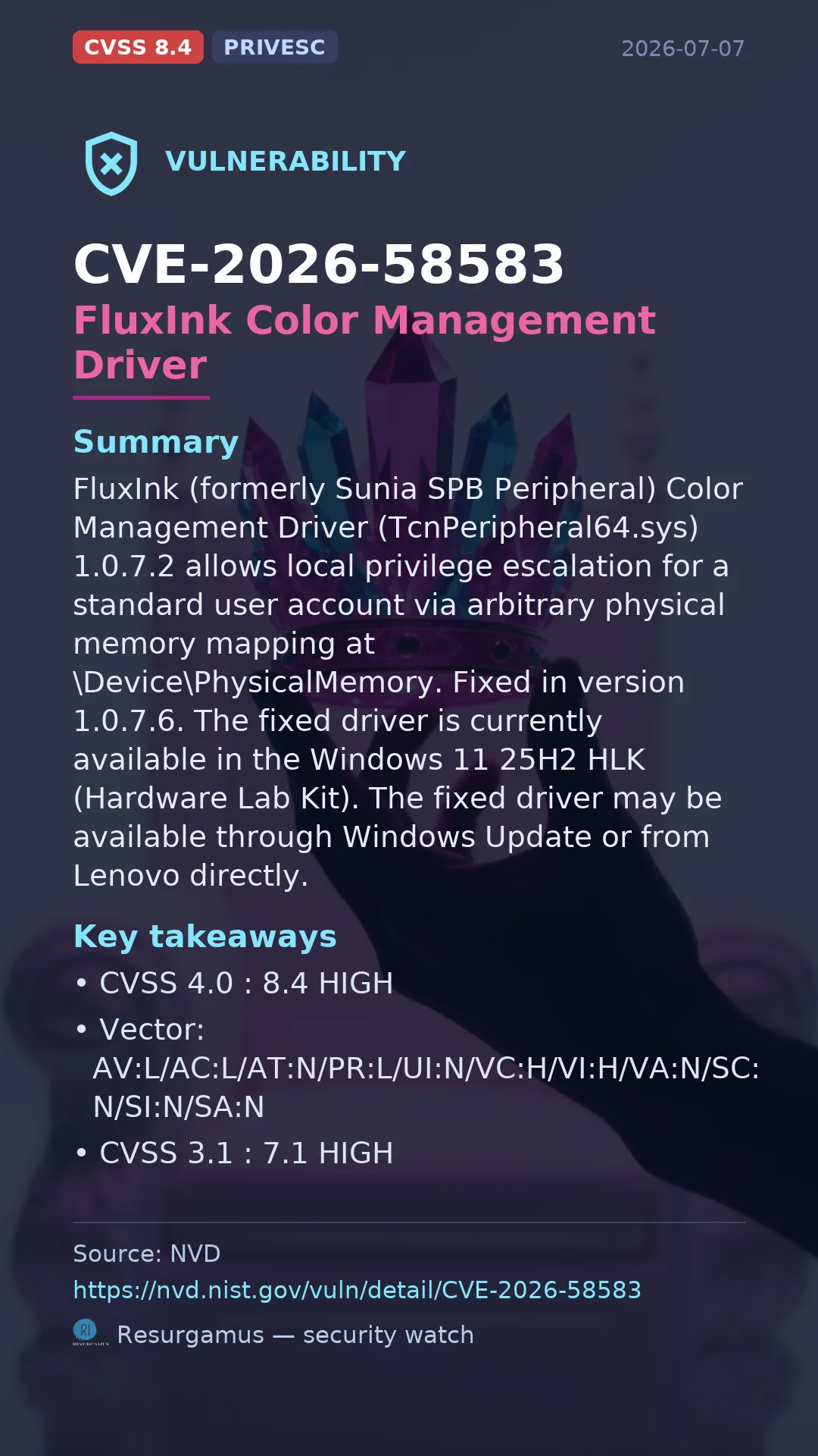 CVE-2026-58583 FluxInk Color Management Driver Vulnerability