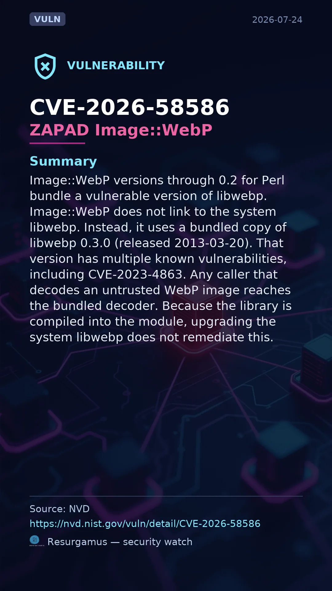 CVE-2026-58586 - ZAPAD Image::WebP vulnerability