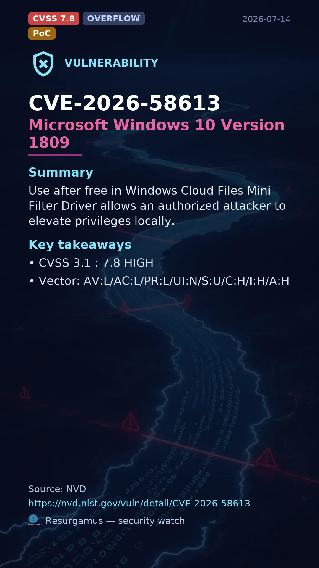 CVE-2026-58613 Microsoft Windows 10 Version 1809 Vulnerability