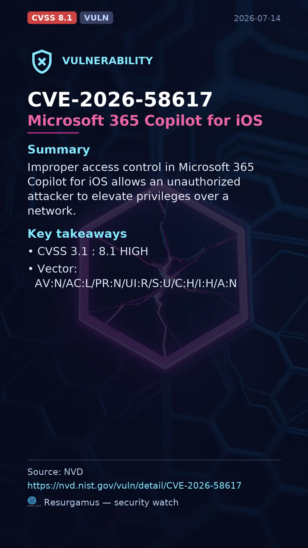 CVE-2026-58617 Microsoft 365 Copilot for iOS Vulnerability