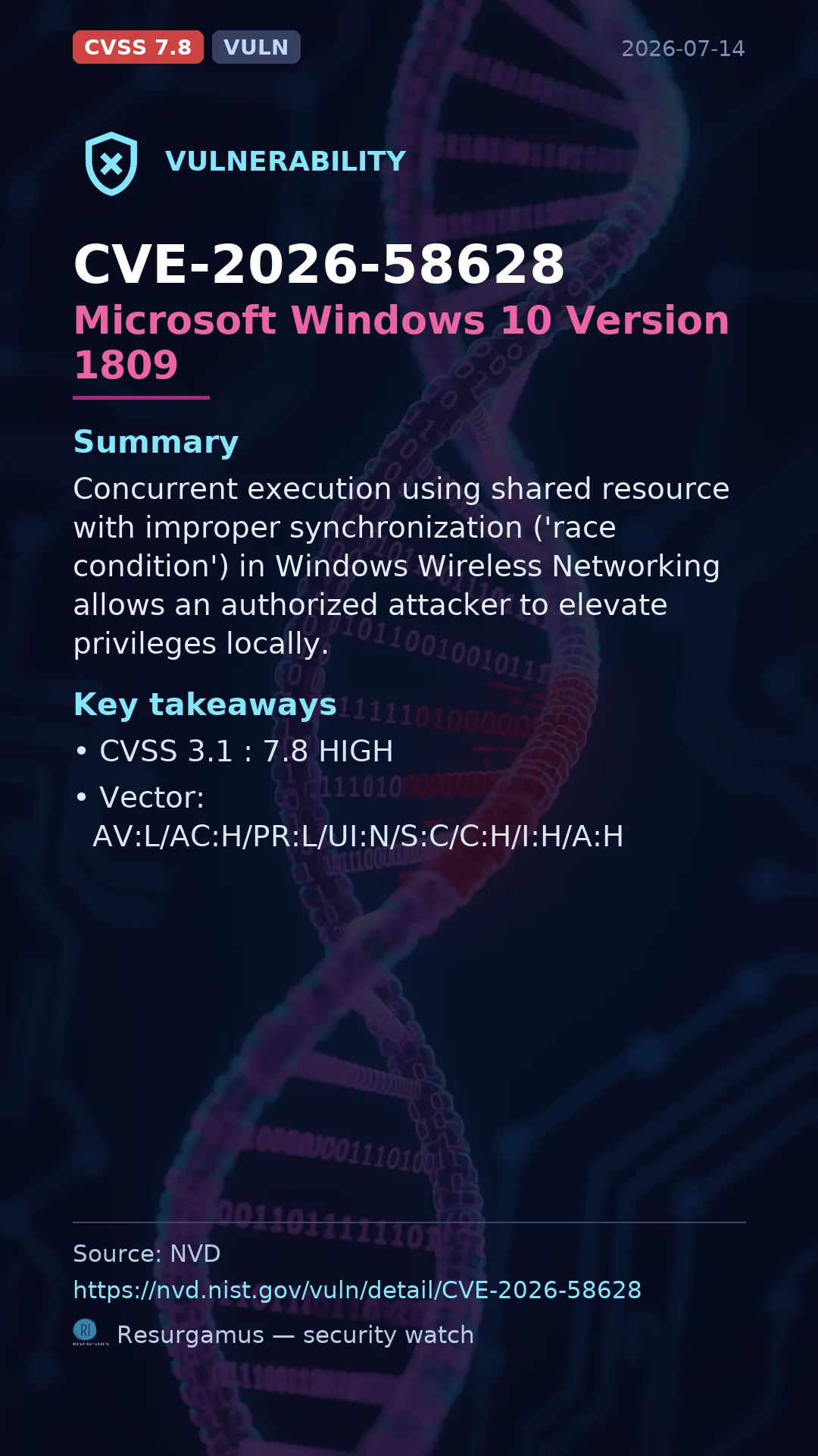 CVE-2026-58628 Microsoft Windows 10 Version 1809 Vulnerability