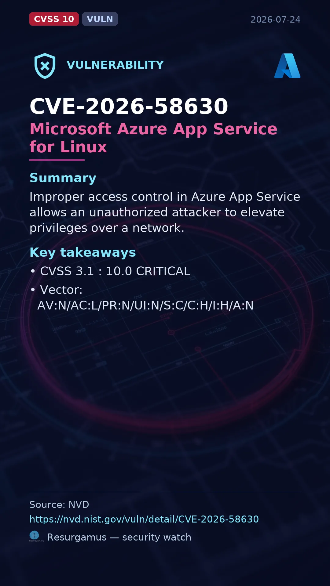 CVE-2026-58630 - Microsoft Azure App Service for Linux vulnerability