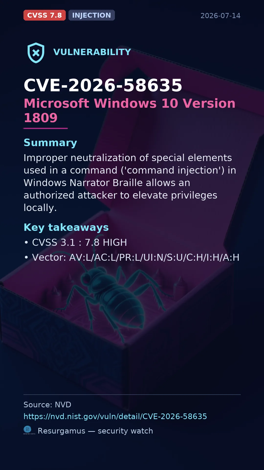 CVE-2026-58635 Microsoft Windows 10 Version 1809 Vulnerability