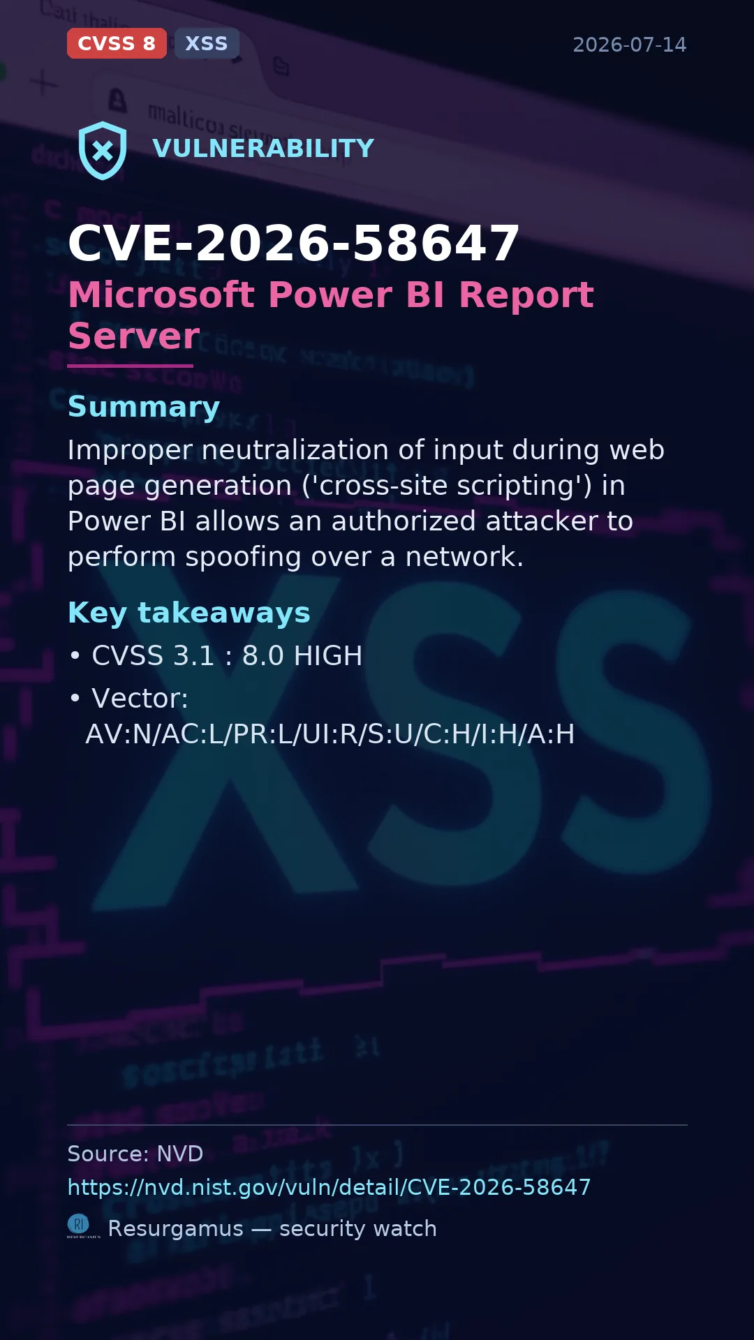 CVE-2026-58647 Microsoft Power BI Report Server Vulnerability