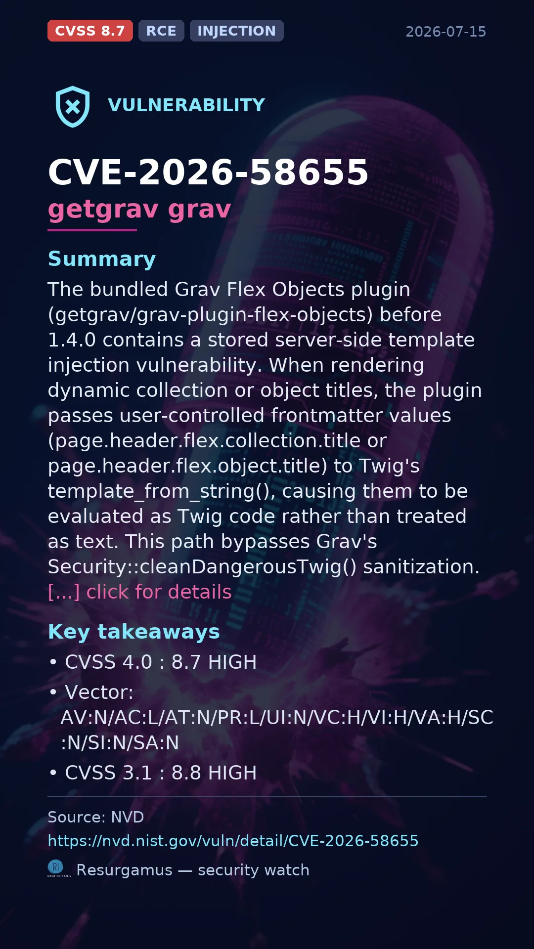 CVE-2026-58655 getgrav grav Vulnerability