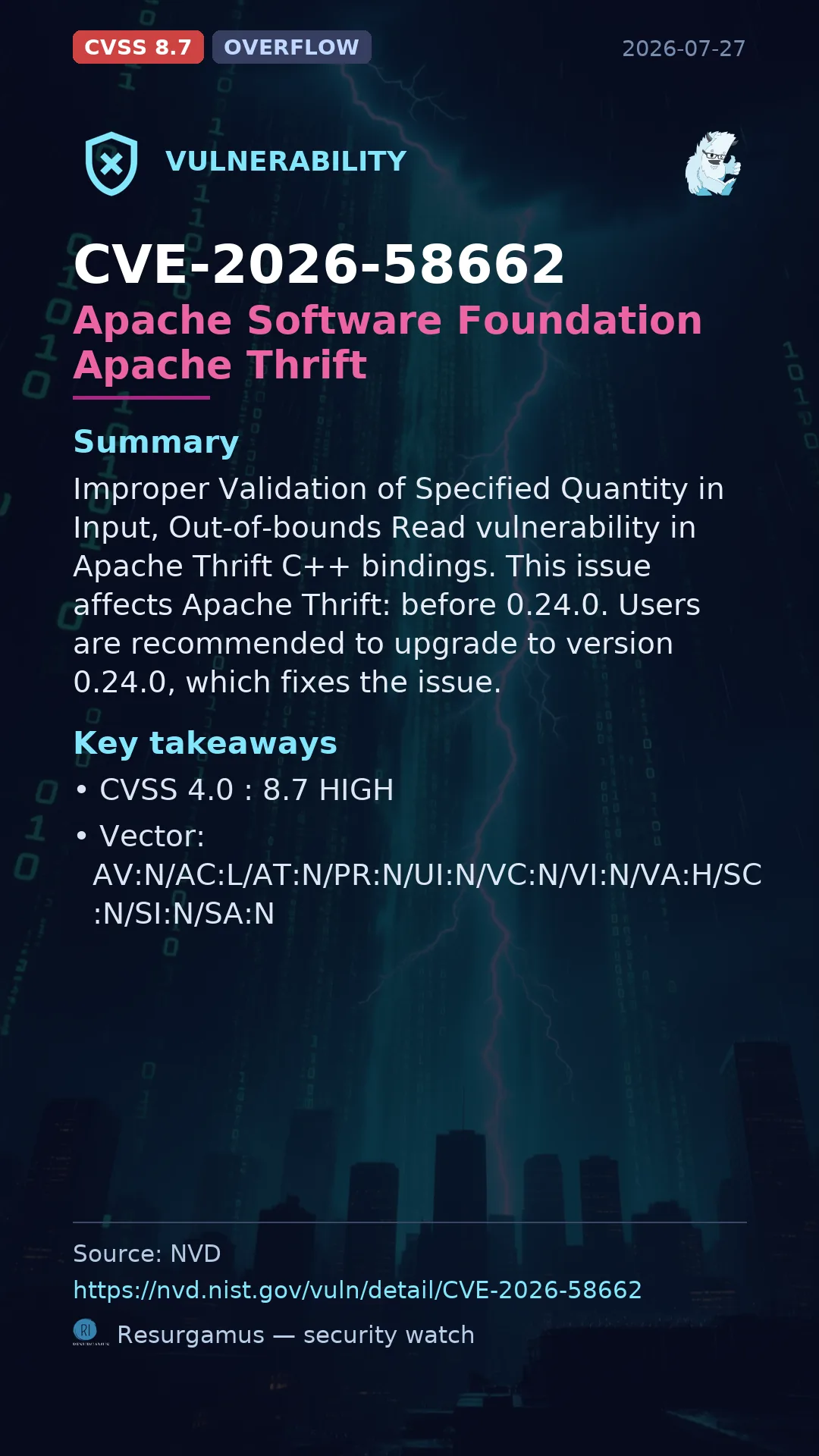 CVE-2026-58662 - Apache Software Foundation Apache Thrift vulnerability
