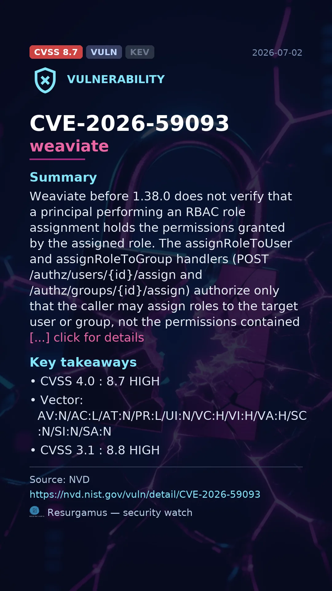 CVE-2026-59093 weaviate Vulnerability