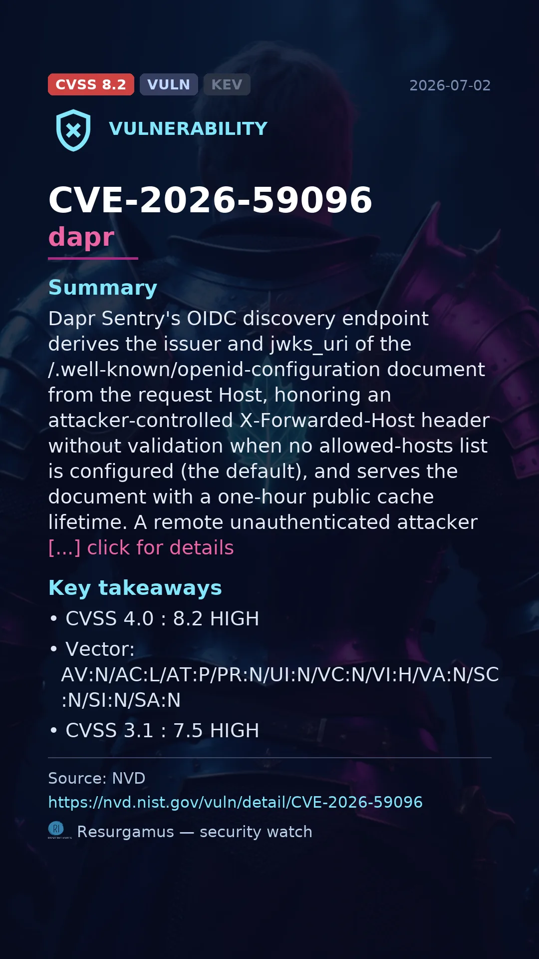 CVE-2026-59096 dapr Vulnerability