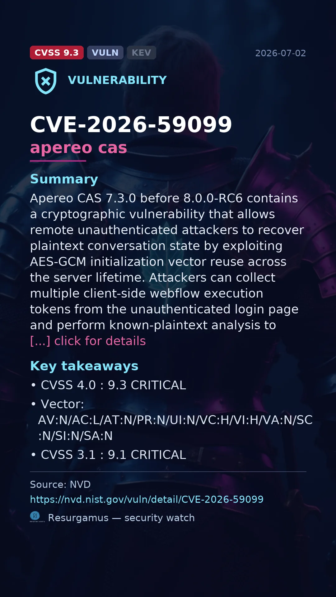 CVE-2026-59099 apereo cas Vulnerability