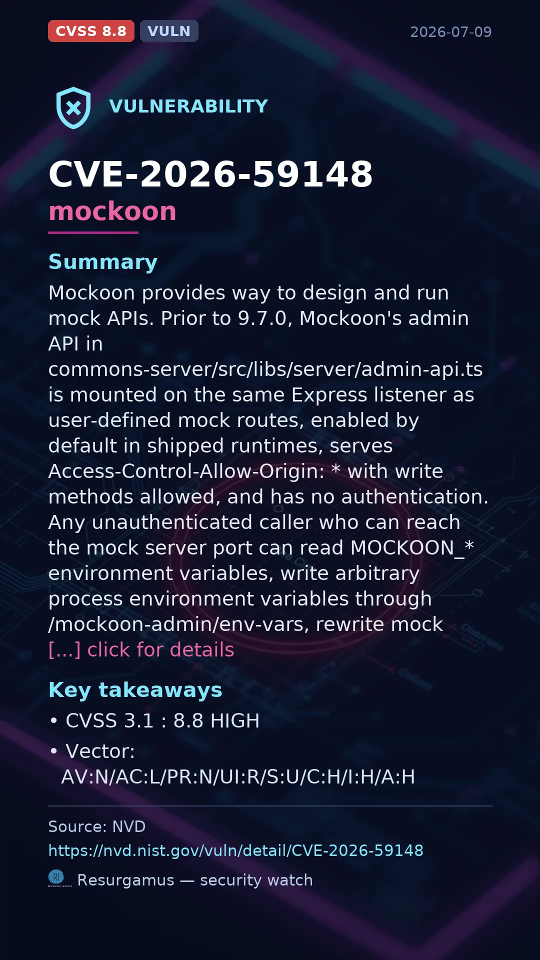CVE-2026-59148 mockoon Vulnerability