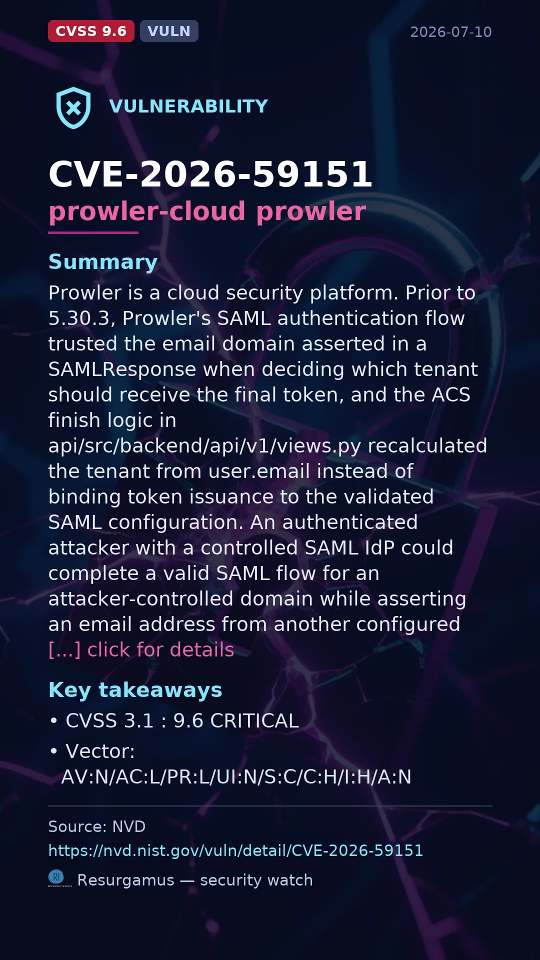 CVE-2026-59151 prowler-cloud prowler Vulnerability