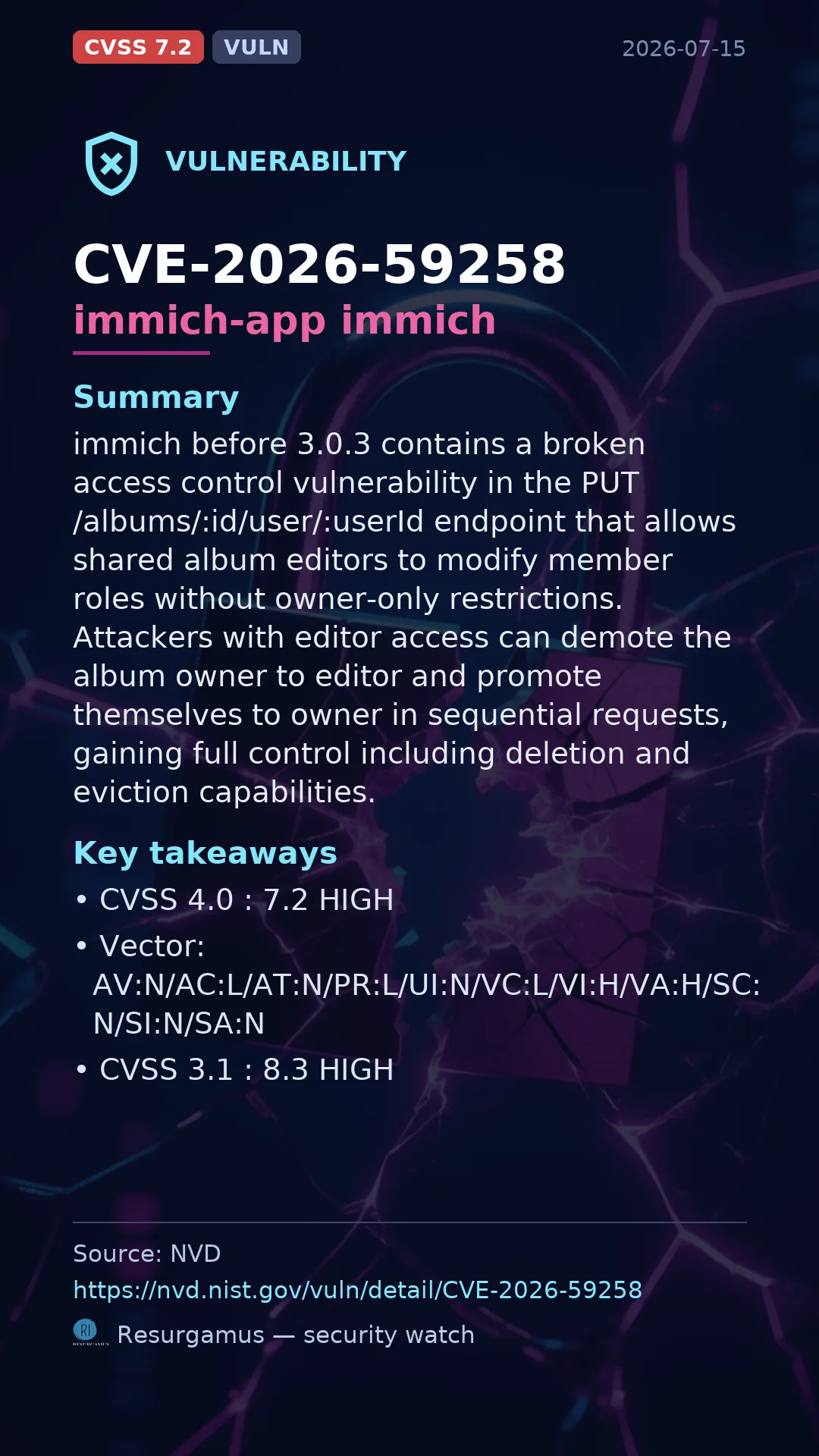 CVE-2026-59258 immich-app immich Vulnerability
