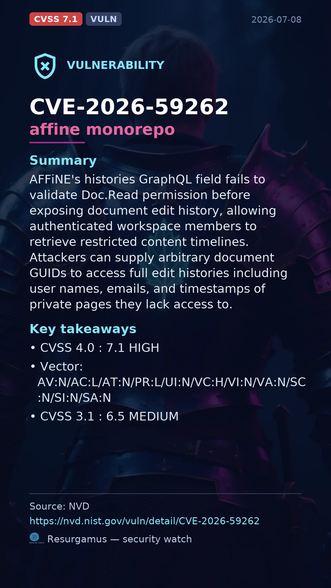 CVE-2026-59262 affine monorepo Vulnerability