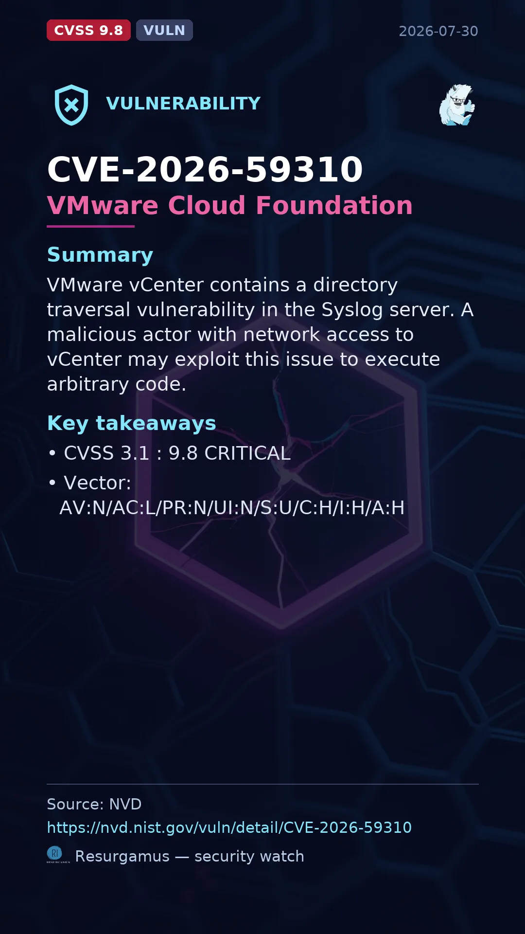 CVE-2026-59310 VMware Cloud Foundation Vulnerability