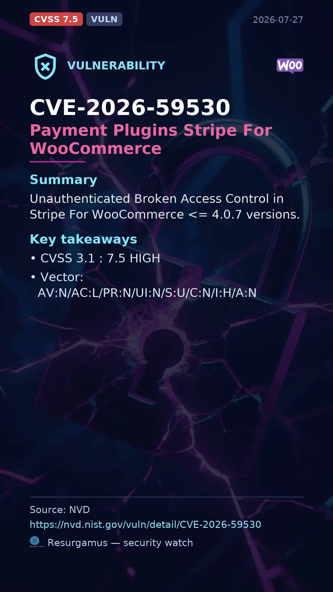 CVE-2026-59530 Payment Plugins Stripe For WooCommerce Vulnerability