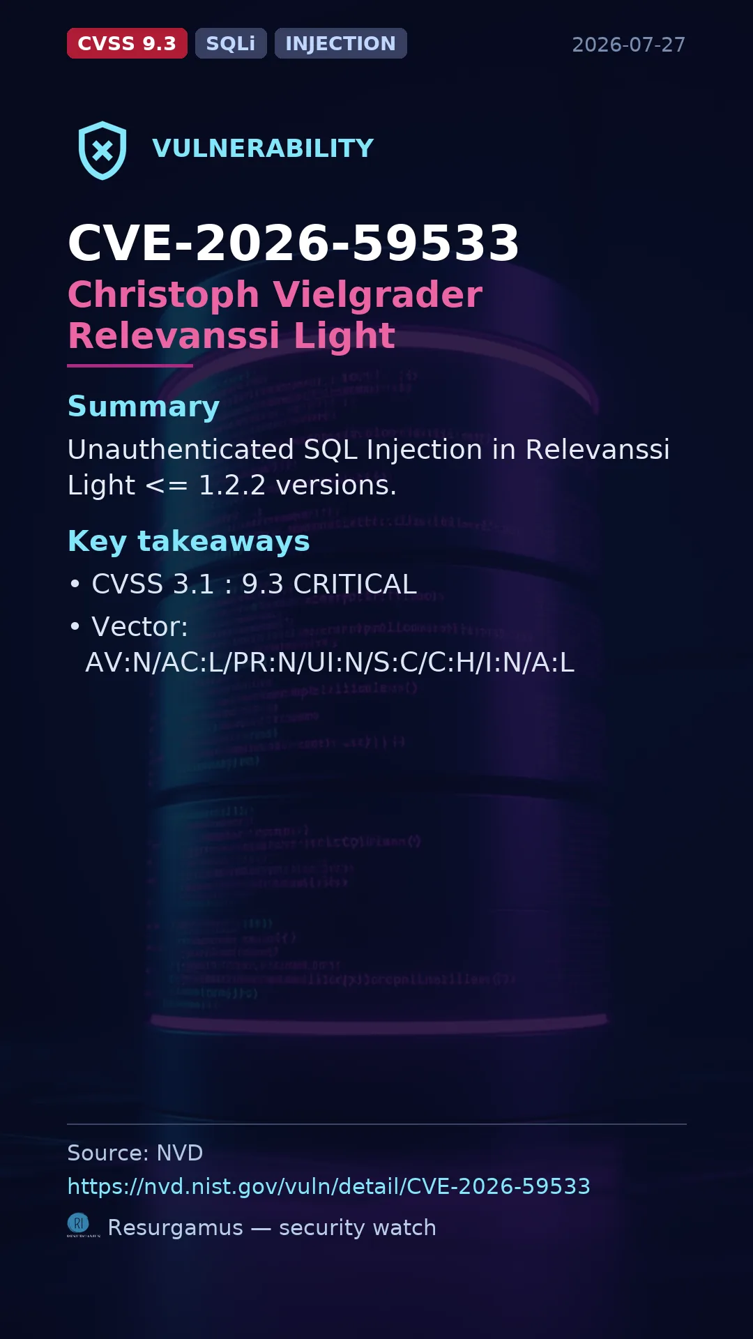 CVE-2026-59533 Christoph Vielgrader Relevanssi Light Vulnerability