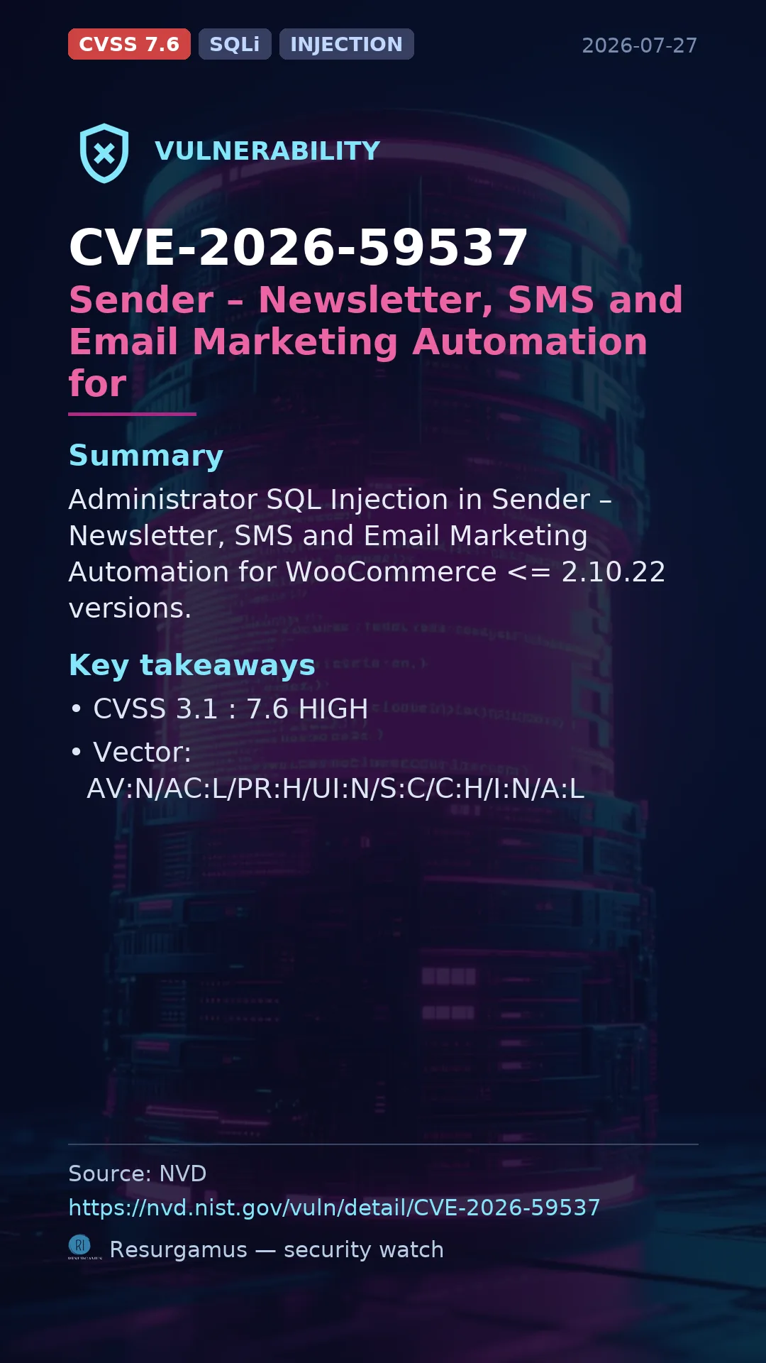 CVE-2026-59537 Sender – Newsletter, SMS and Email Marke Vulnerability