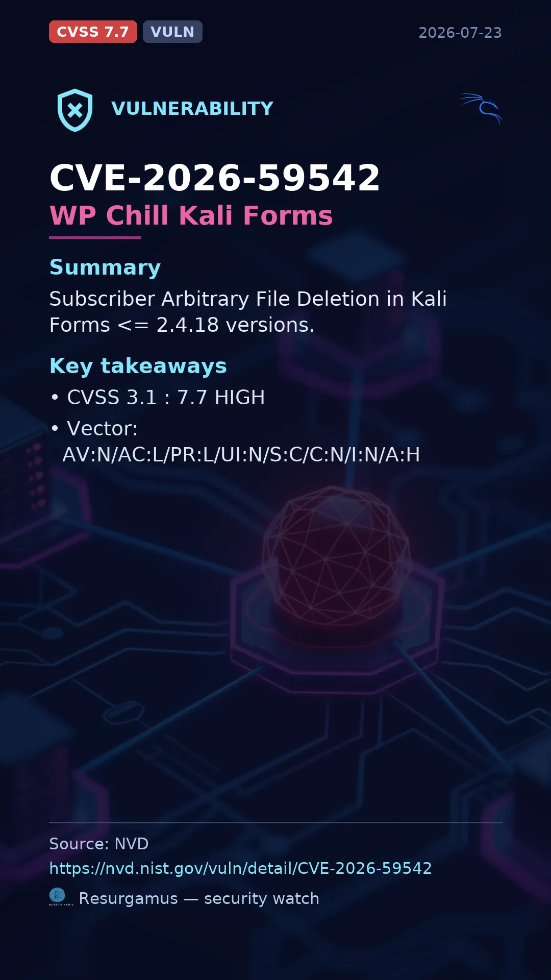 CVE-2026-59542 WP Chill Kali Forms Vulnerability