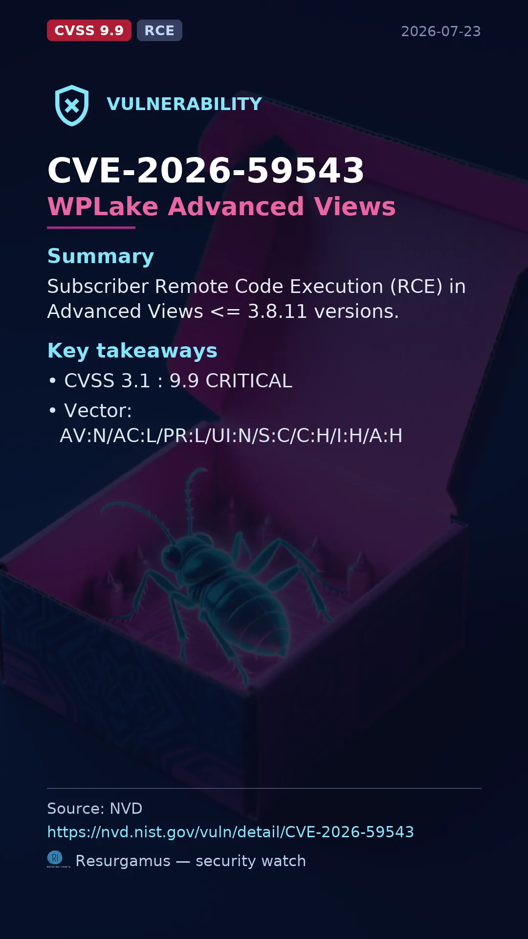 CVE-2026-59543 WPLake Advanced Views Vulnerability