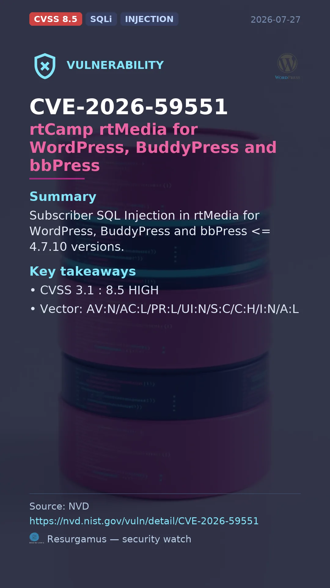 CVE-2026-59551 rtMedia for WordPress, BuddyPress and bb Vulnerability