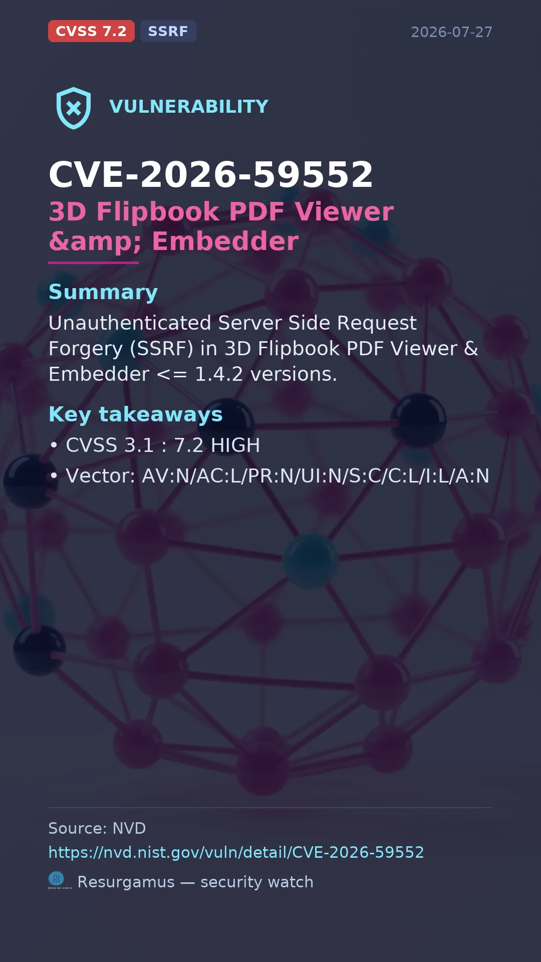 CVE-2026-59552 3D Flipbook PDF Viewer &amp; Embedder Vulnerability