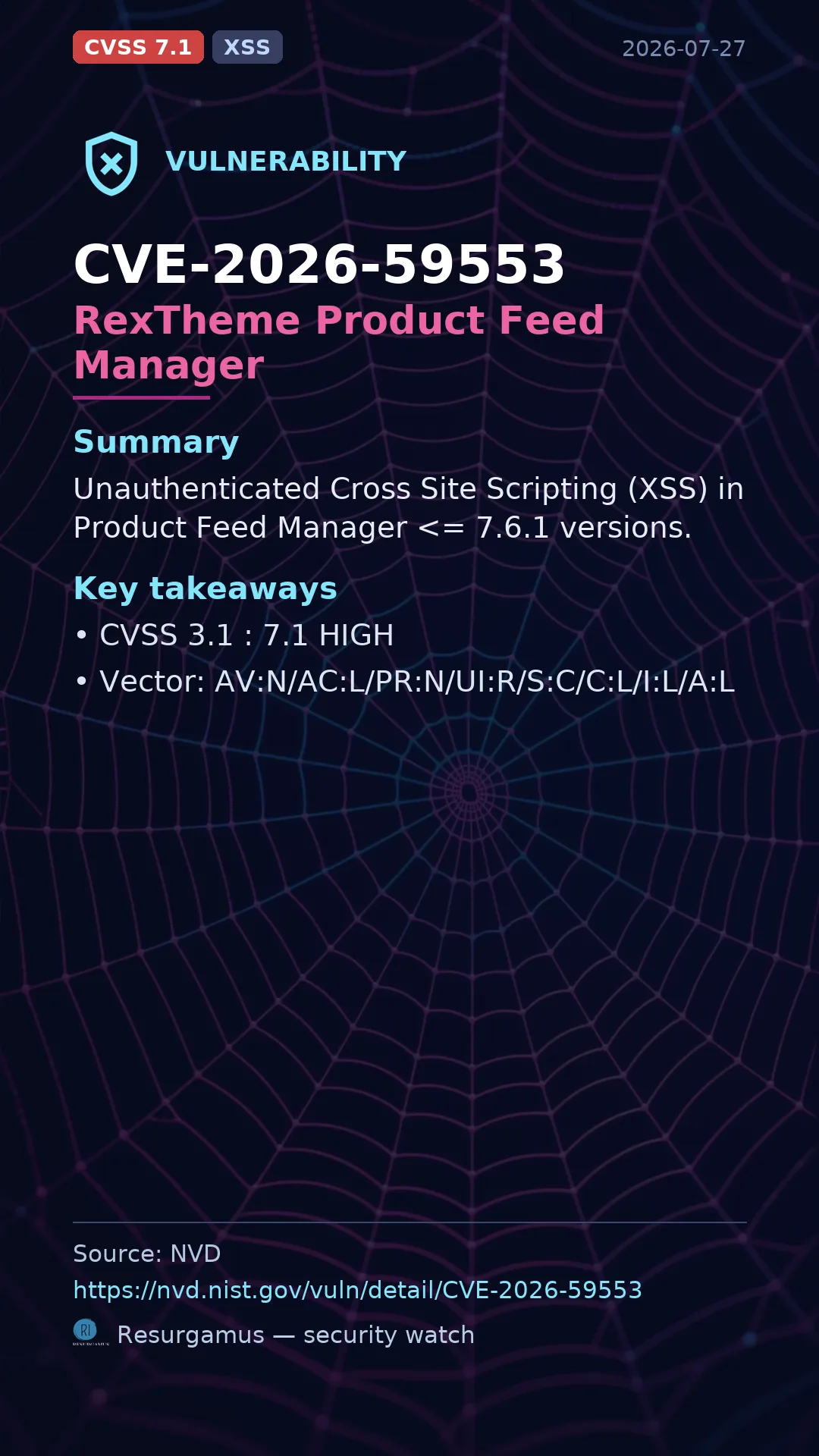 CVE-2026-59553 RexTheme Product Feed Manager Vulnerability