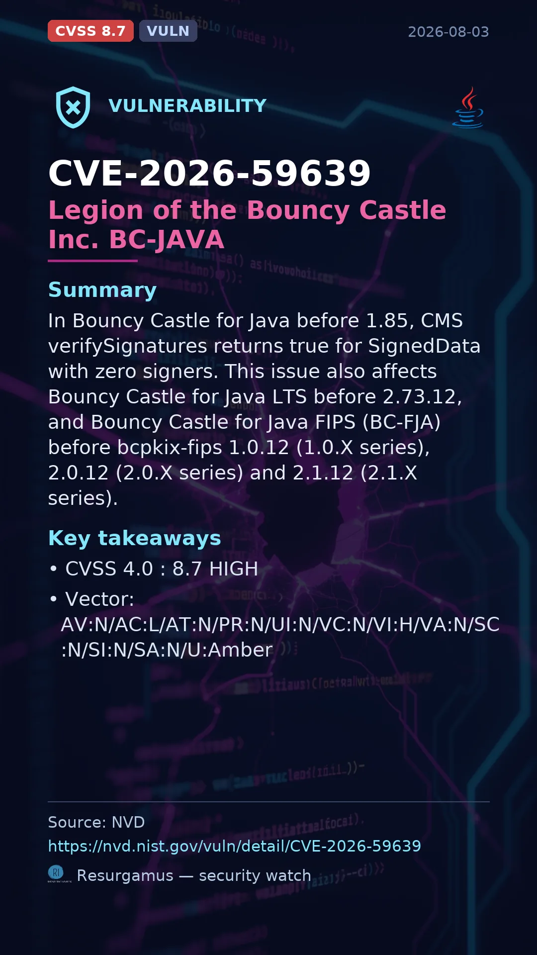 CVE-2026-59639 Legion of the Bouncy Castle Inc. BC-JAVA Vulnerability