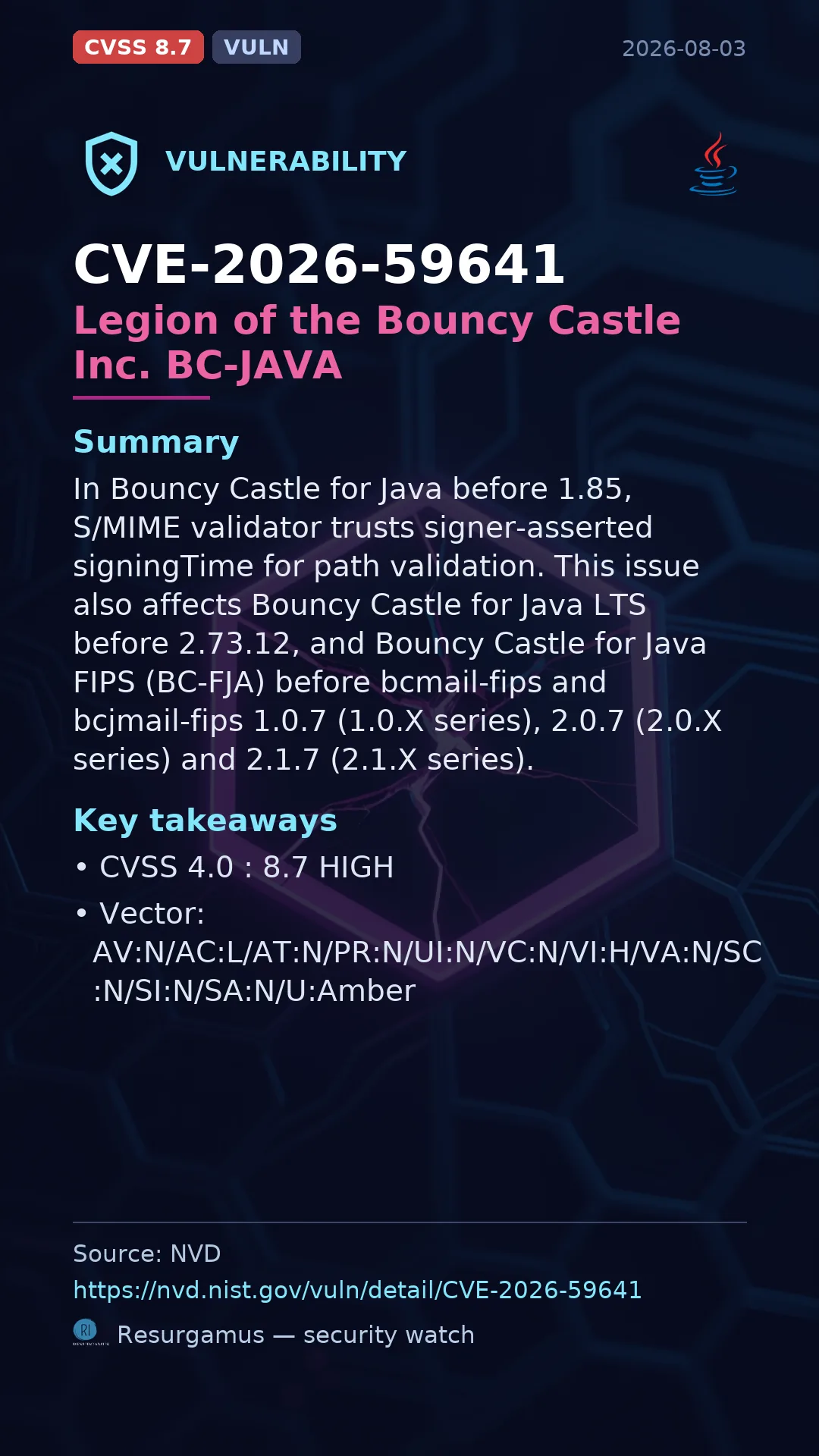 CVE-2026-59641 Legion of the Bouncy Castle Inc. BC-JAVA Vulnerability