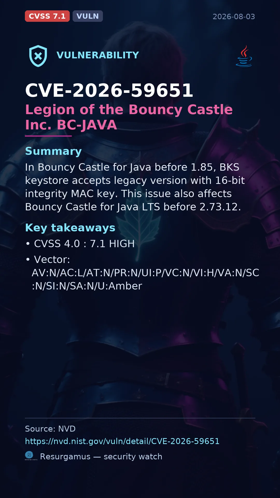 CVE-2026-59651 Legion of the Bouncy Castle Inc. BC-JAVA Vulnerability